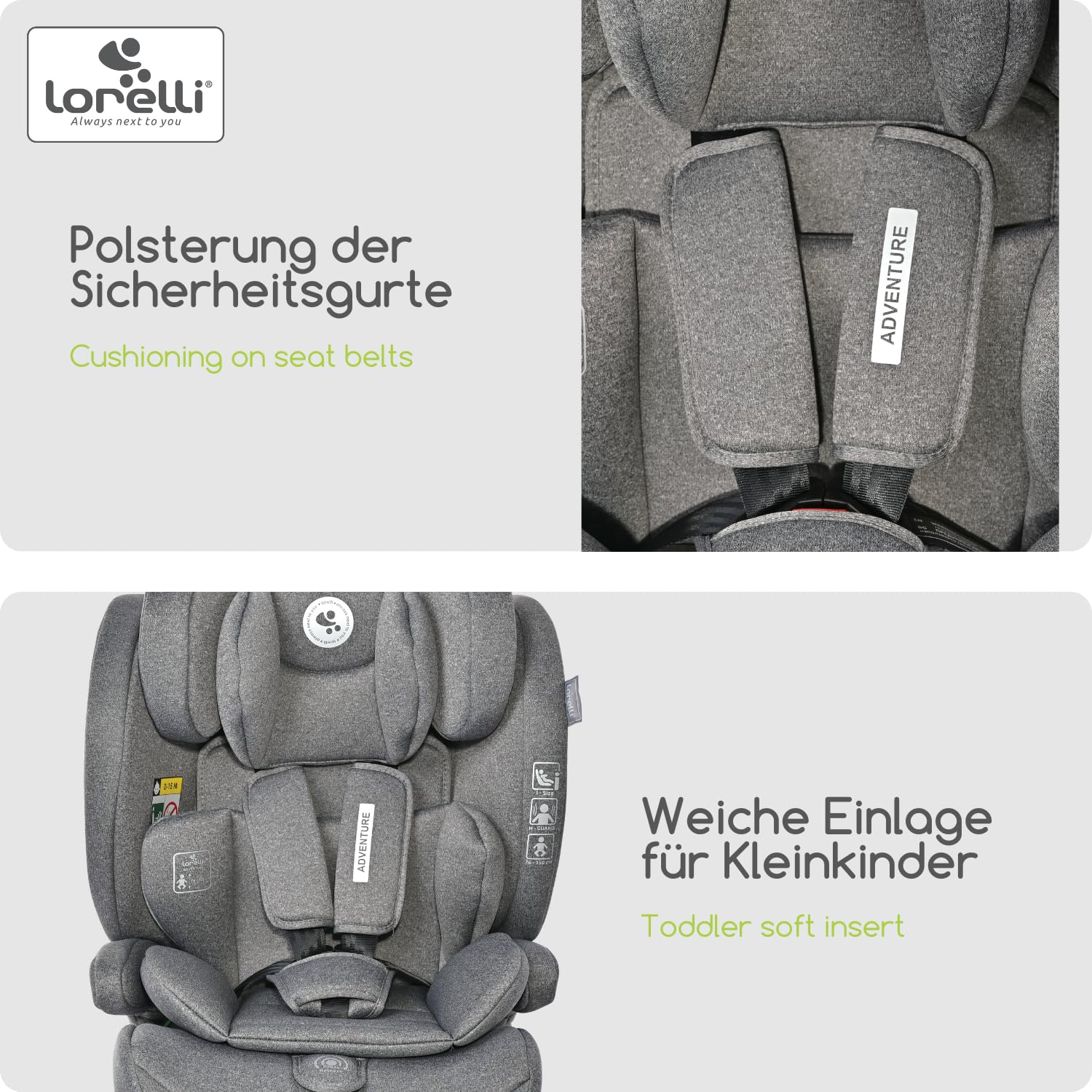 Lorelli Auto Kindersitz 9-36kg Adventure i-Size 76-150 cm, mitwachsender Autositz für Kinder, Babysitz, Autokindersitz, Einstellbare Kopfstütze, 5-Punkt-Sicherheitsgurt, ginger