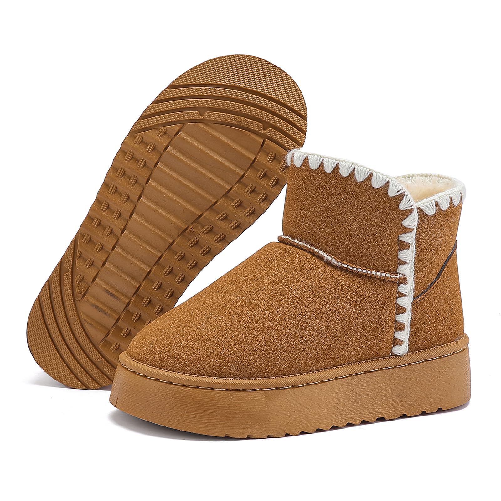 Suede Ankle Boots for Women Platform Mini Boots Anti-Slip Winter Snow Boots with Lining Water Resistant Memory Foam