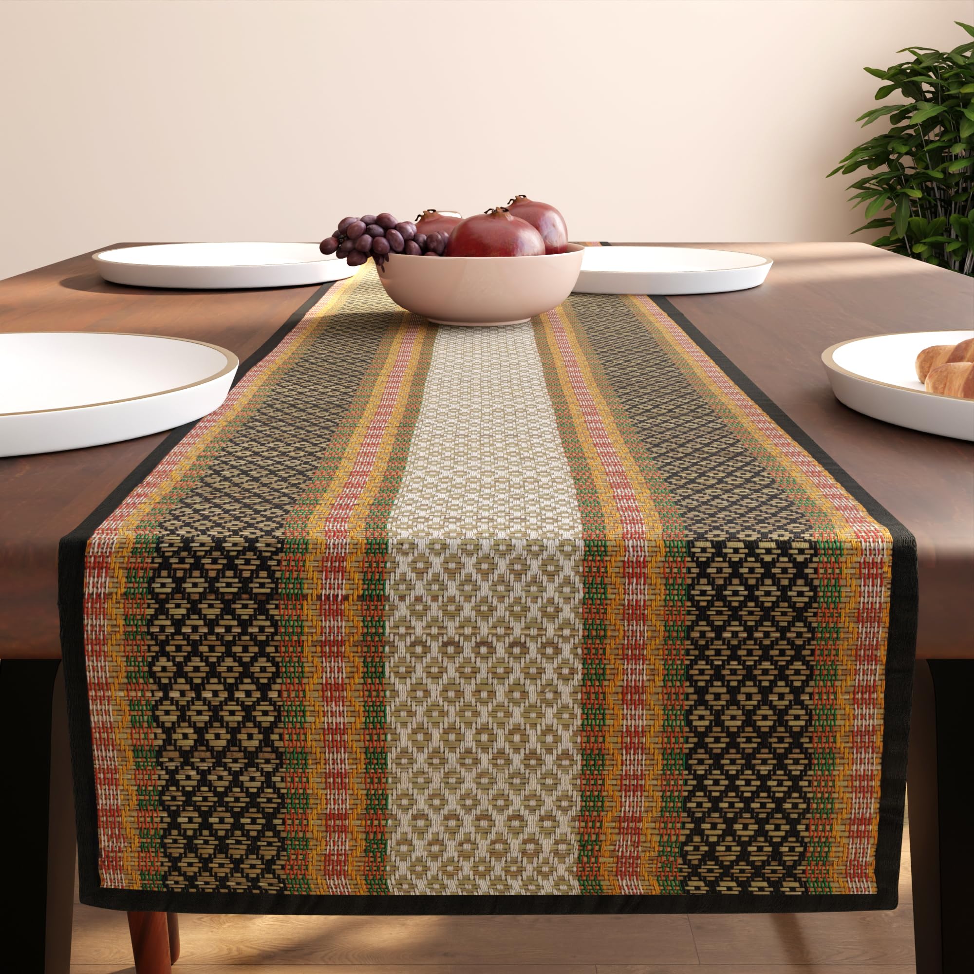 Encasa XO Handcrafted Madurkathi River Grass Table Runner 4 Seater Heat Resistant Table Runner for Dining – 32x150 cm, Black