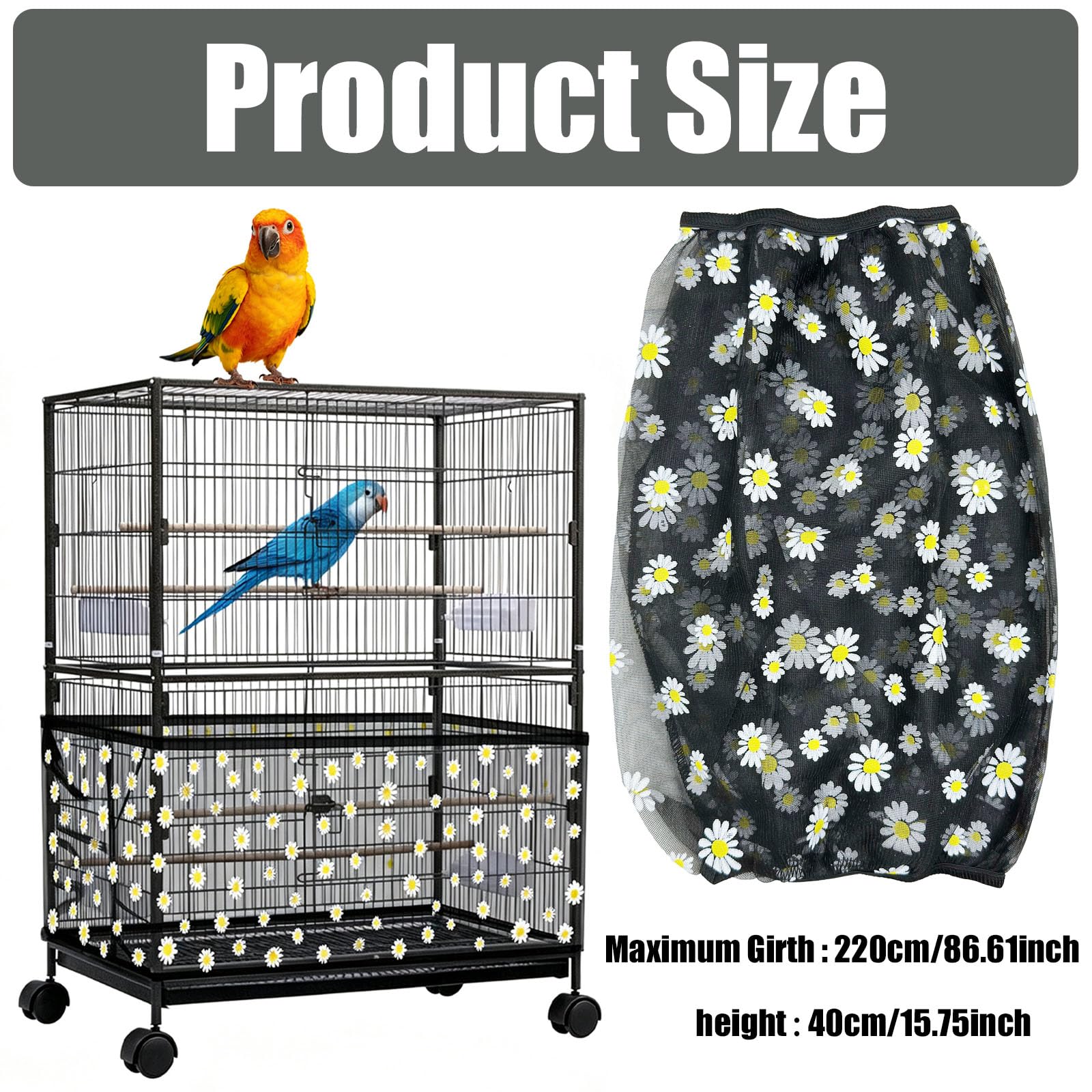 Copertura per Gabbia per Uccelli, Coperture Universali per Gabbie per Uccelli, Morbidarete in Nylon Traspirante, Protezione per Pappagalli (3XL)