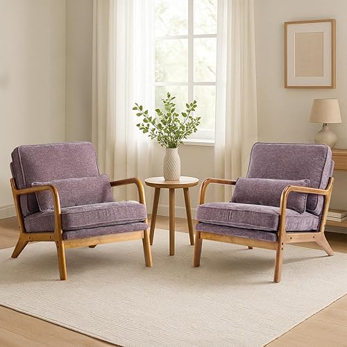 Miniatura 86 de Karl home Silla decorativa moderna de mediados de siglo con almohada, silla tapizada de tela bronceadora, con brazo de salón con marco de madera