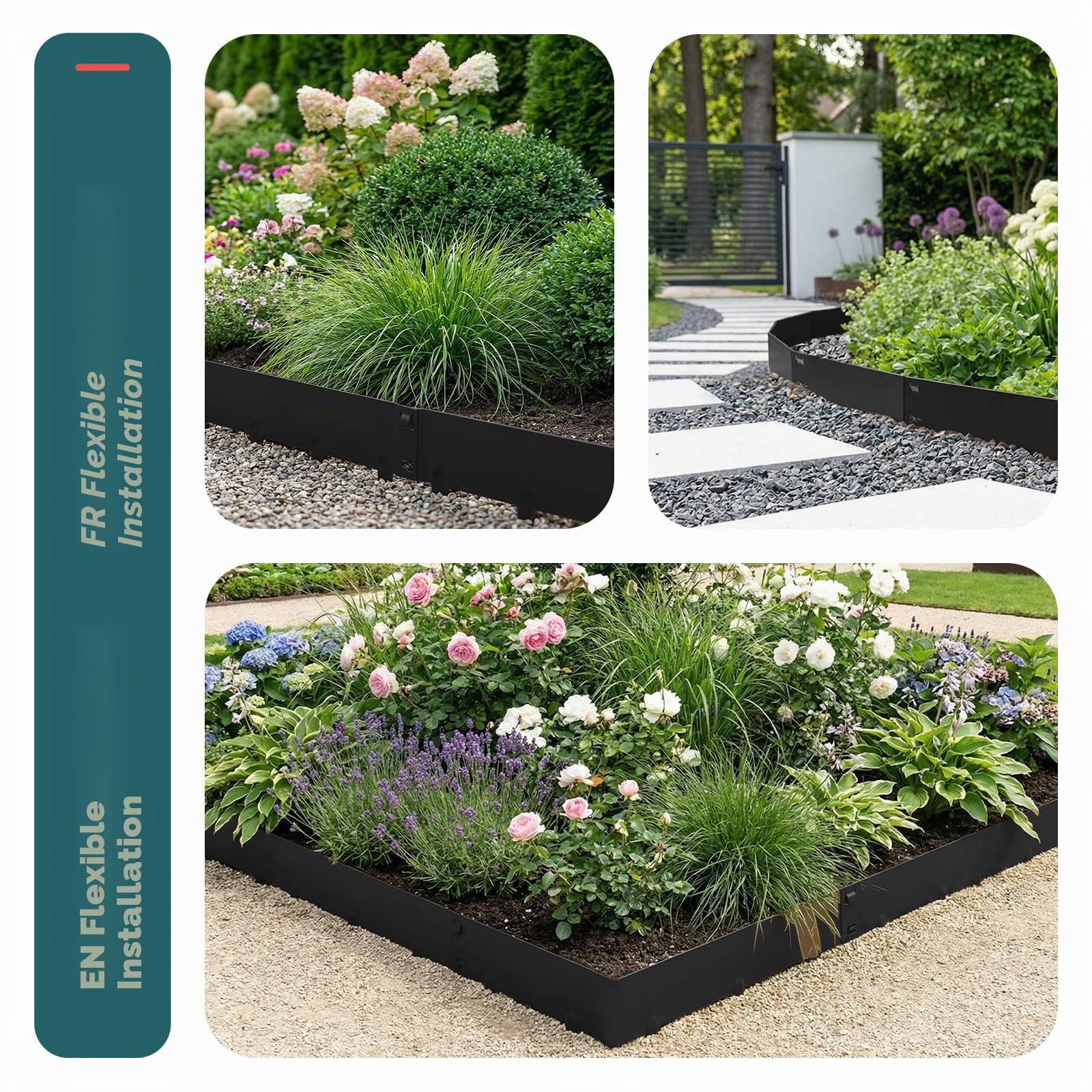VOUNOT® Rasenkante verzinkt Metall 5m, Robuste Beeteinfassung Beetumrandung Mähkante 106×18 cm, 1,5 mm dick, Steckzaun für Blumenbeete & Garten, 5 Stück, Schwarz