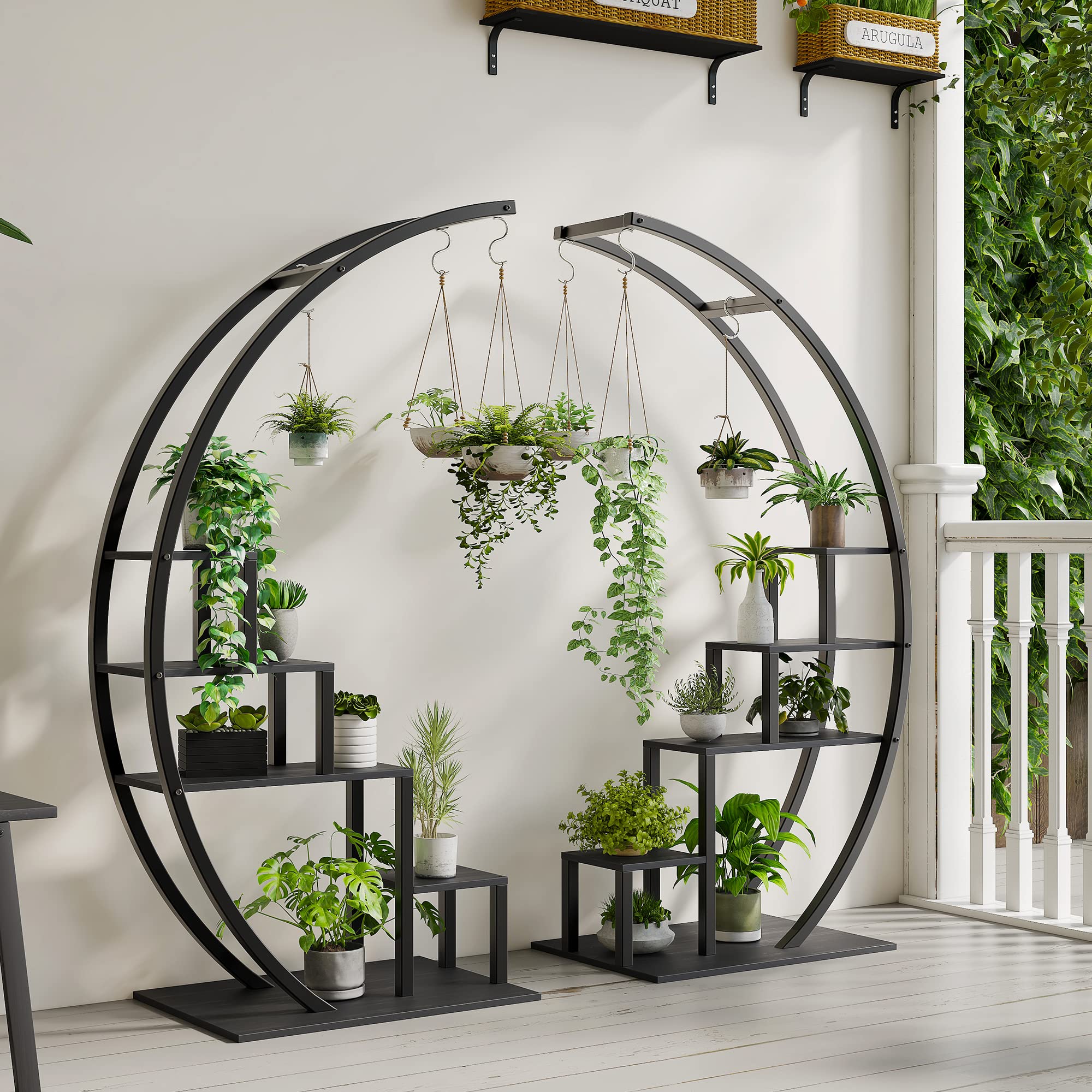 Lot De 2 étagères à Plantes Demi‑Lune 5 Niveaux Métal