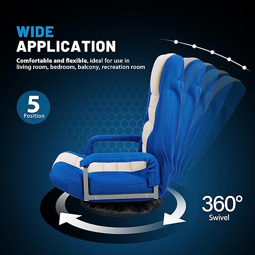 Miniatura 4 de Silla giratoria de 360 grados para juegos, sofá plegable para lectura de televisión, jugar videojuegos con soporte lumbar, asas para reposabrazos,