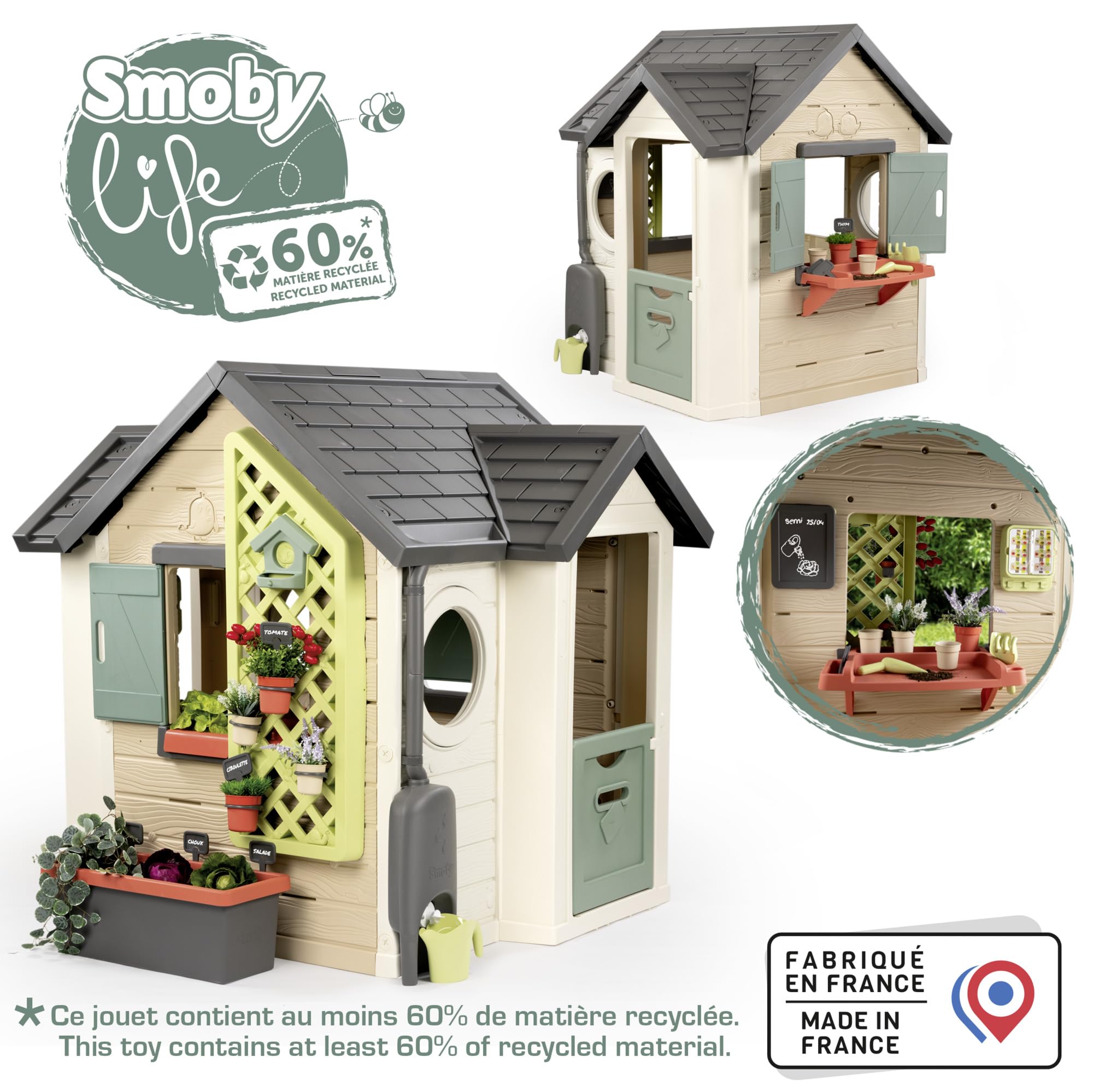 Smoby Life Garten Spielhaus 128x132x135 cm wetterfestes Gartenhaus mit Zubehör für Kinder ab 2 Jahre