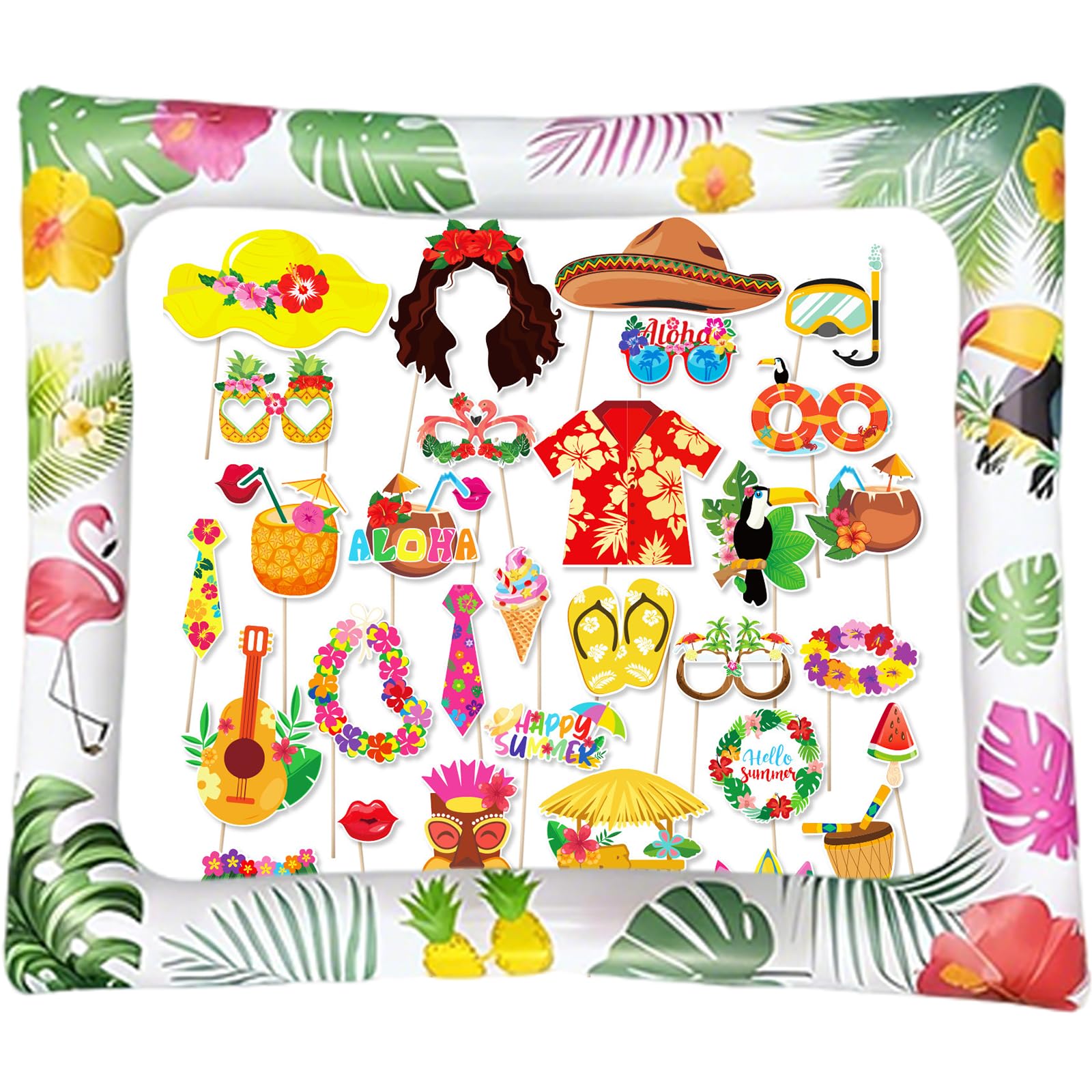 31 Pcs Set Hawaiian Party Decorations, Complete Tropical Summer Photo Set