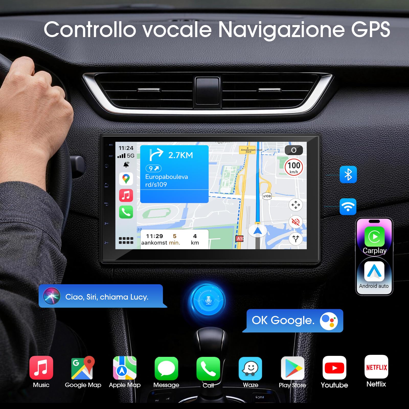 Haudio Autoradio 2 Din da 7 Pollici con Wireless CarPlay e Android Auto, Autoradio Screen IPS con Telecamera Posteriore,Mirror Link, Controllo Vocale, SWC/FM/RDS/AM, 25 Set UI a Tutte le Auto 2+32G