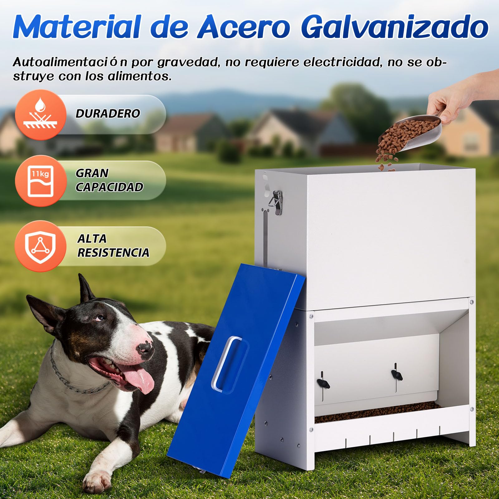 Dispensador automático de Comida para Perros 10 kg Alimentación automática para Dispensador de Comida para Perros al Aire Libre de Gran Raza Alimentación de Gravedad galvanizada