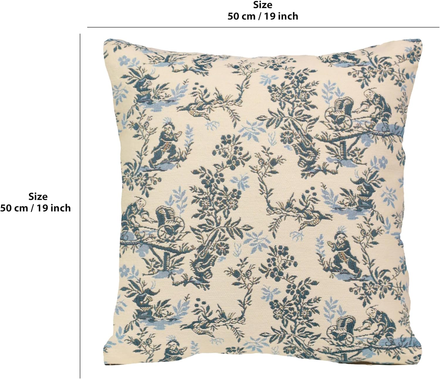 The Chinese On A Wheelbarrow Blue French Tapestry Cushion - 19 in. x 19 in. Cotton by Charlotte Home Furnishings