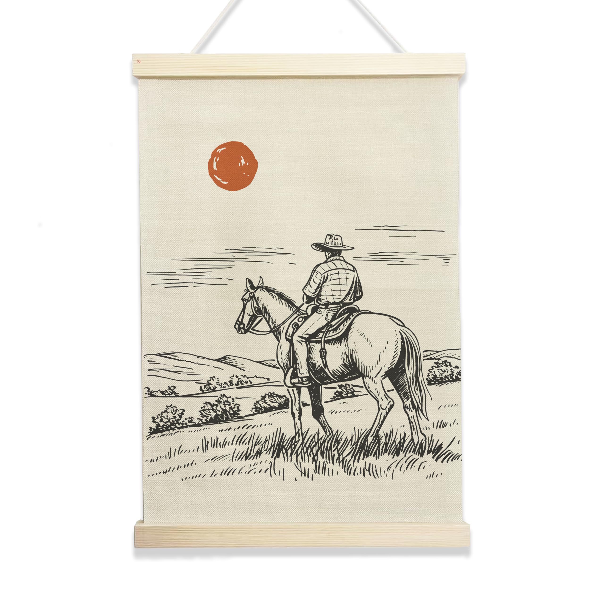 NQDWX Cowboy Hanging Flag - Vintage Western Wall Decor for Bar Home Dorm, 12x17 Inches Retro Canvas Banner with Wood Frame. (116)