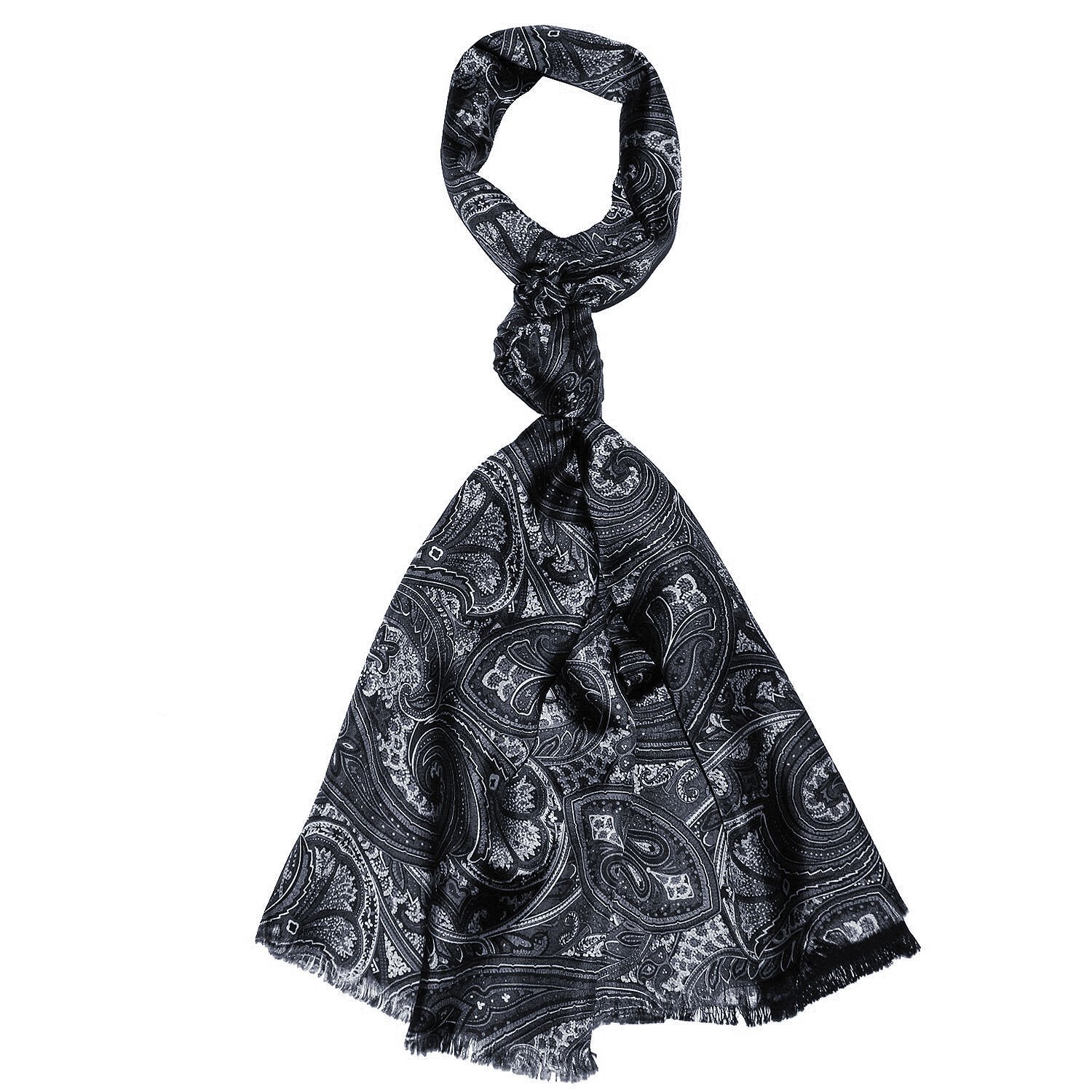 LORENZO CANA Foulard de 50% soie et 50% laine pour la femme – écharpe réversible avec les mesures de 30 x 160 cm - attrayant et noble pour le printemps et l´été en gris blanc noir