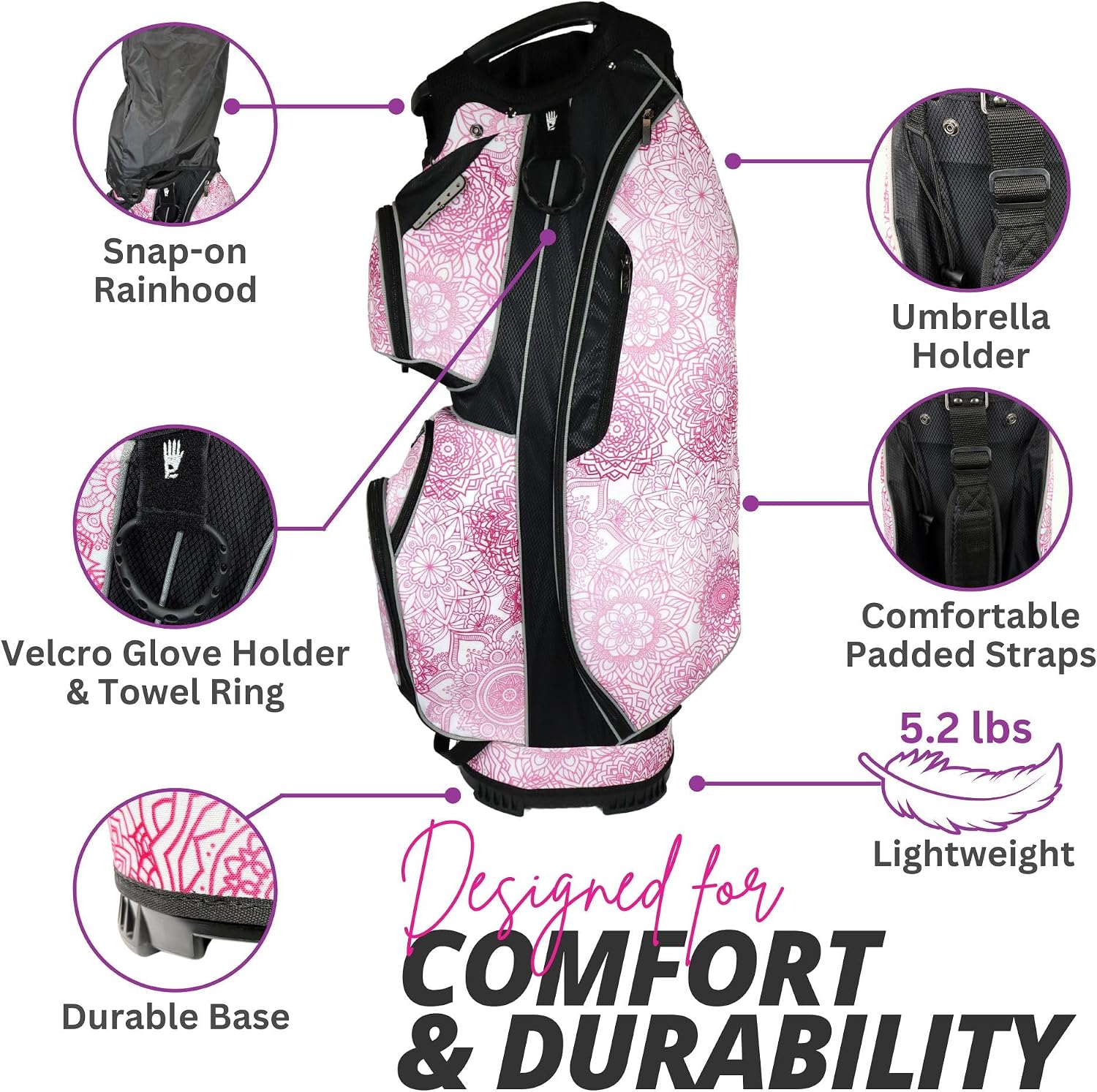 Luxury Women’s Golf Cart Bag – The Signature Series – 14-Way Organizer Top with Integrated Putter Well & Velour-Lined Valuables Pocket