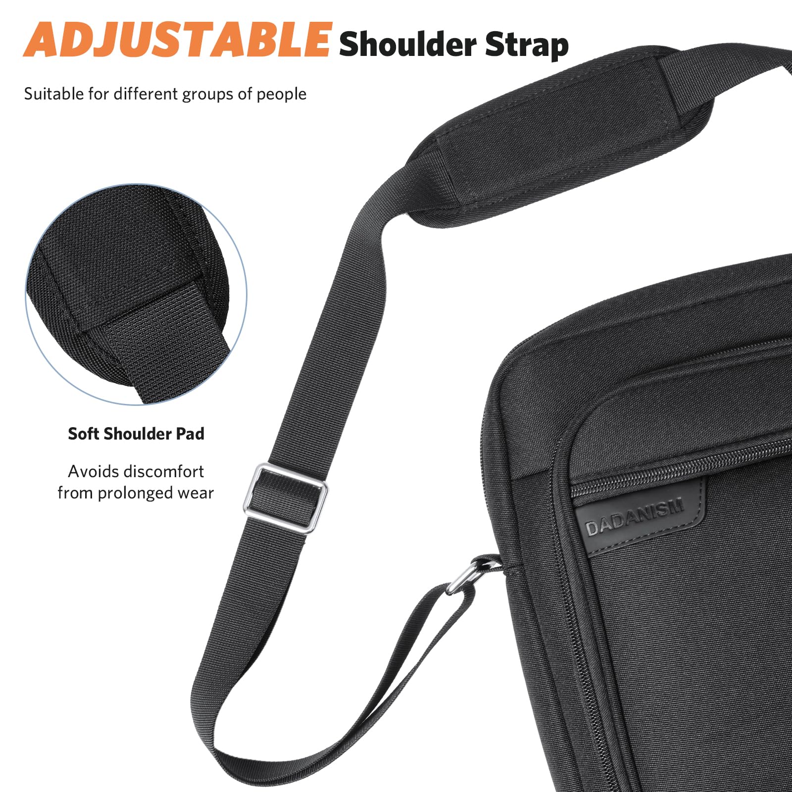 Dadanism Sac à Bandoulière Étui de Transport pour Tablette 9-11" pour iPad Air 11" 2024, iPad 9/8/7e Gén 10,2, iPad Pro 11 M4 M2, iPad Air 5/4 10,9 iPad 10e Gén, Galaxy Tab A9+/A8/S9 FE/S6 Lite, Noir