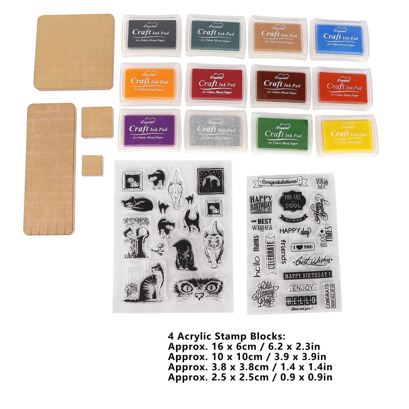 Acryl-Stempelwerkzeuge enthalten 4 Acrylblöcke, 12 Stempelkissen, 2 transparente Siegelstempelblöcke, Set für Bastelarbeiten, Kartenherstellung