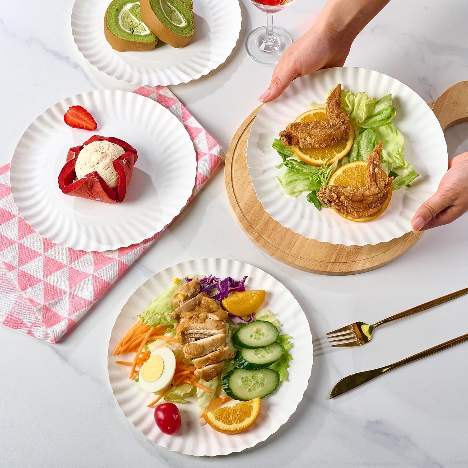 MUCHII 300 Count 9 Inch Paper Plates, Disposable Dinner Plates Bulk, White Plate Uncoated for Parties, Catering, Picnics, and DIY