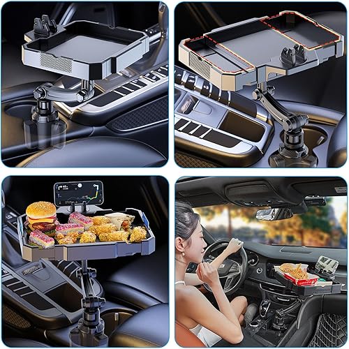 Miniatura 7 de Bandeja para portavasos de automóvil más grande, bandeja de comida expandible de 9 a 11 pulgadas para comer hamburguesasaperitivos, mesa de café