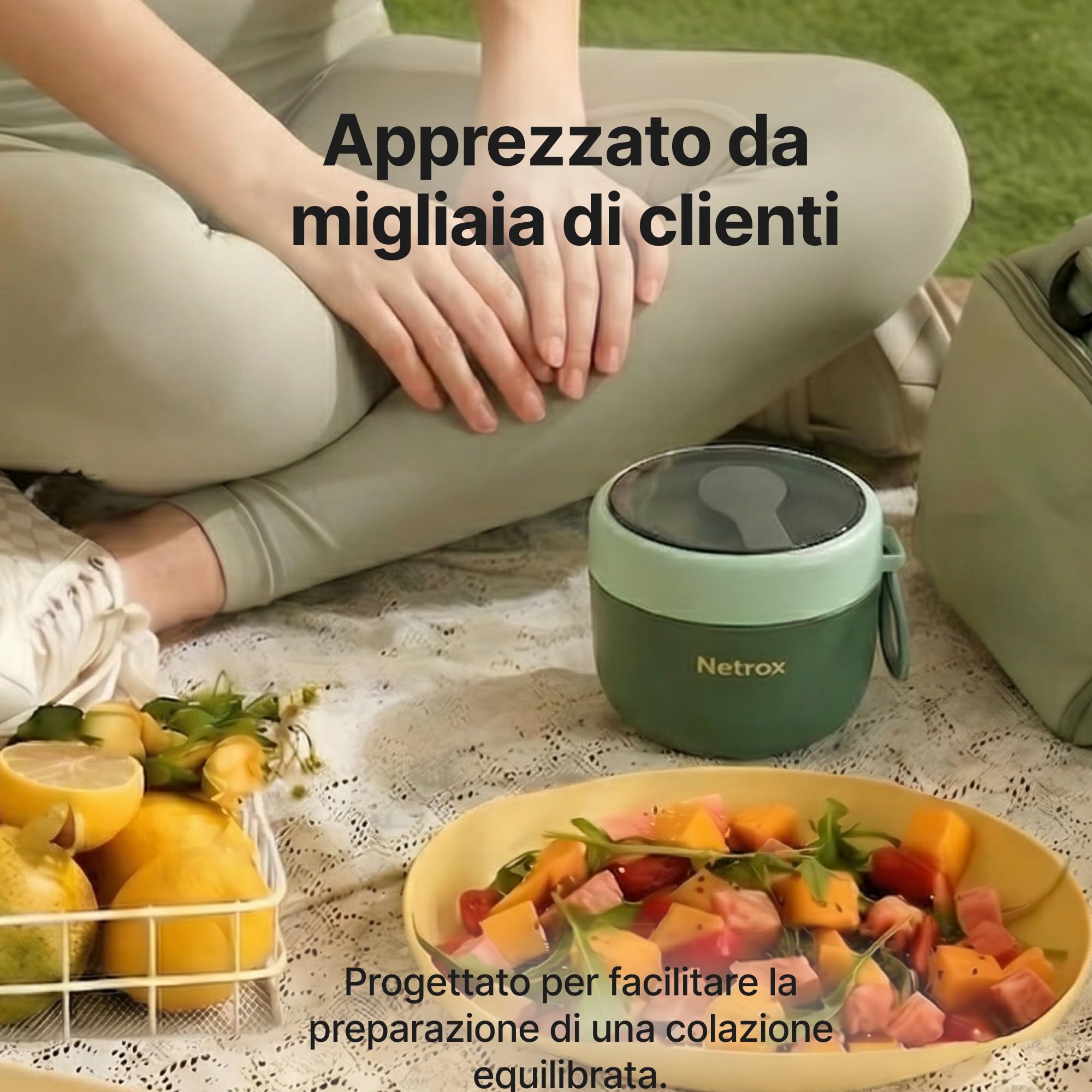 Tazza Muesli To Go 600 ml – Contenitore Ermetico Isotermico Inox per Cereali, Yogurt, Porridge, Zuppe