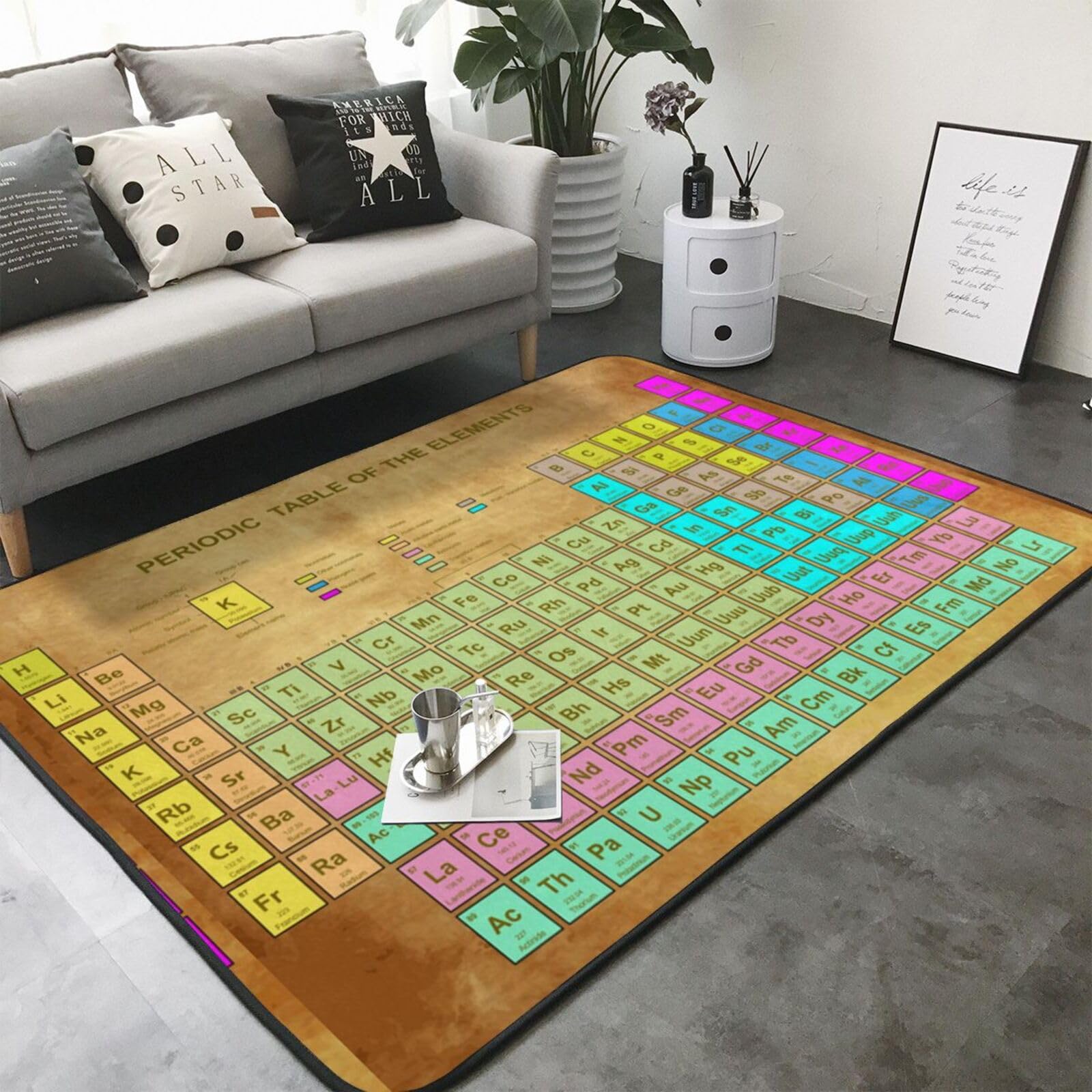 Tavola periodica, Tappeto grande antiscivolo per soggiorno e camera da letto, 208 x 148 cm.