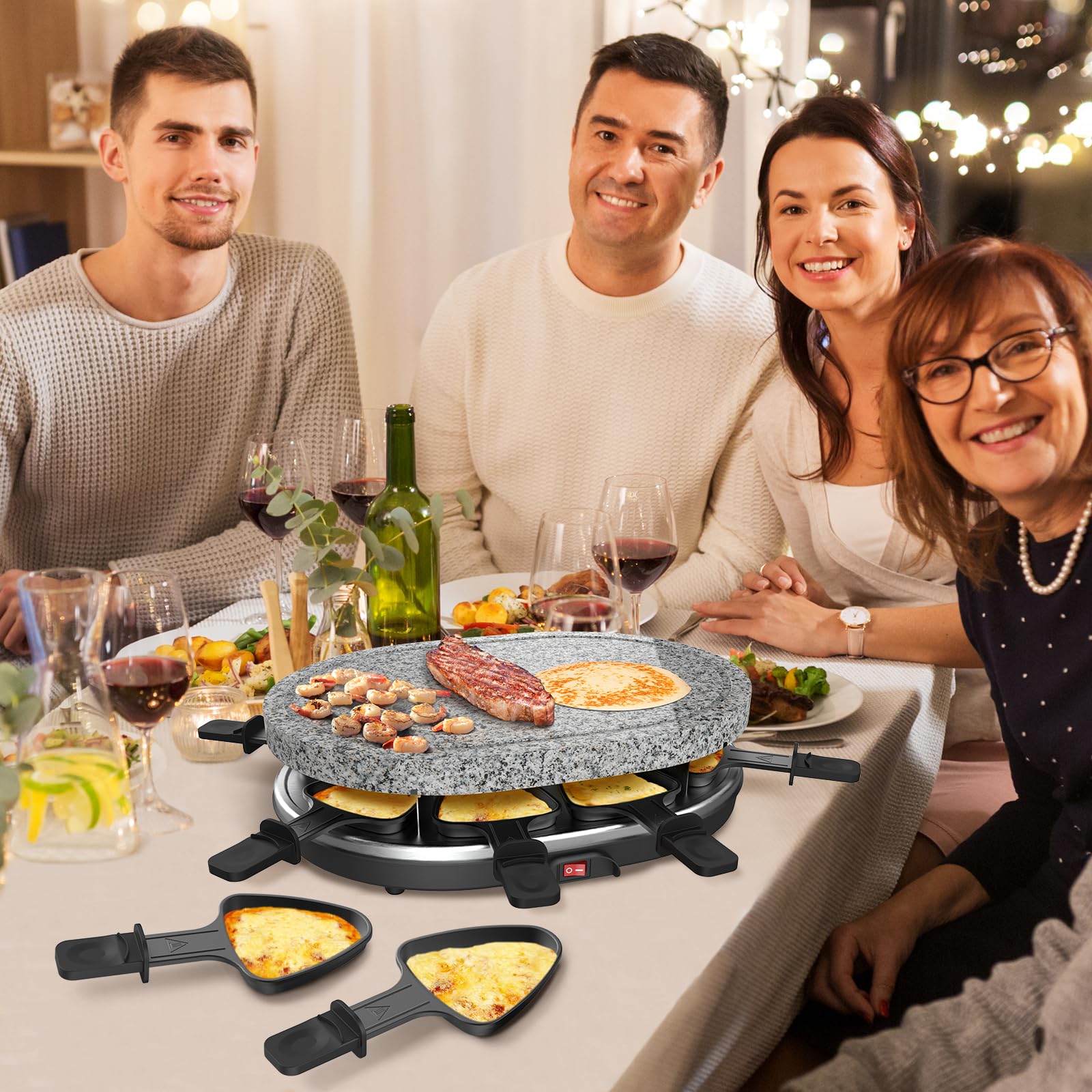 Leogreen Raclette Eléctrica 4 en 1 con 8 Mini Sartenes, 900 W