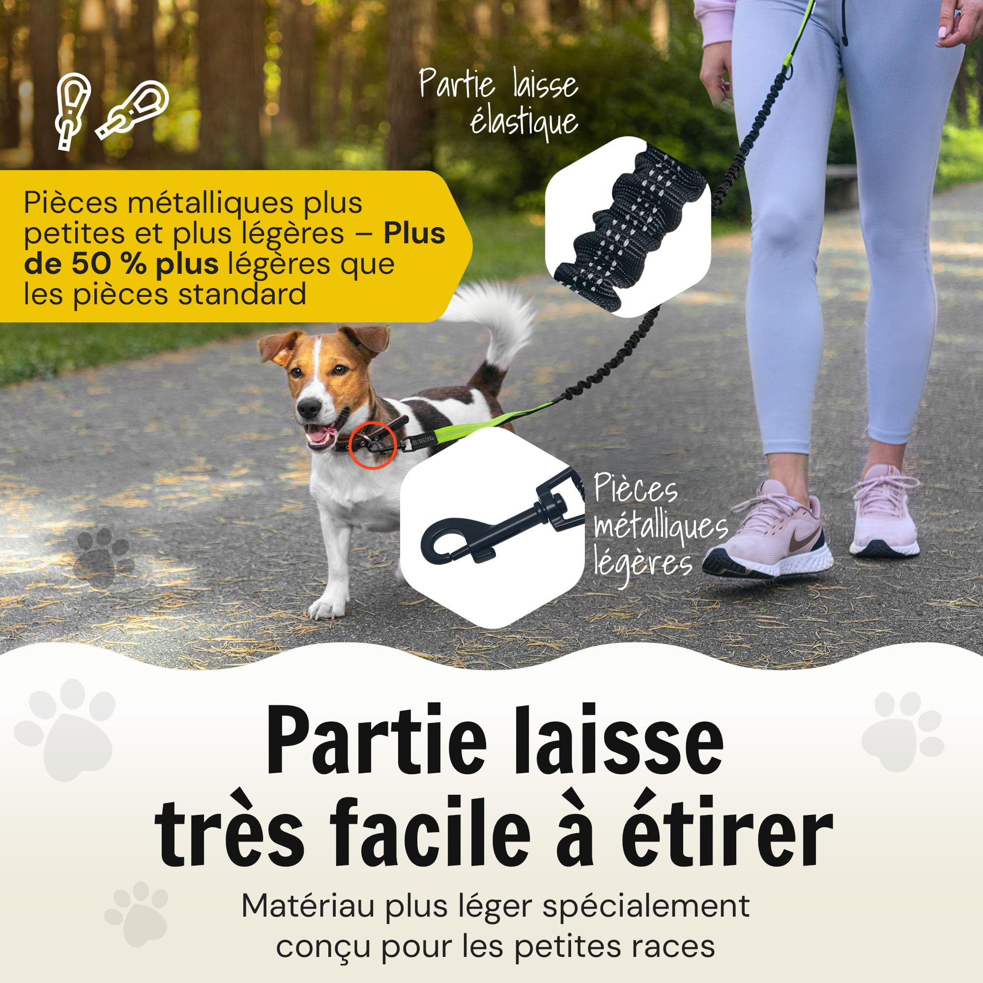 Hundefreund Laisse Mains Libres pour Petit Chien jusqu'à 15 kg – Laisse Bungee Élastique 110-160 cm pour Canicross, Course à Pied & Jogging, Ceinture Réglable 65–120 cm avec Pochette
