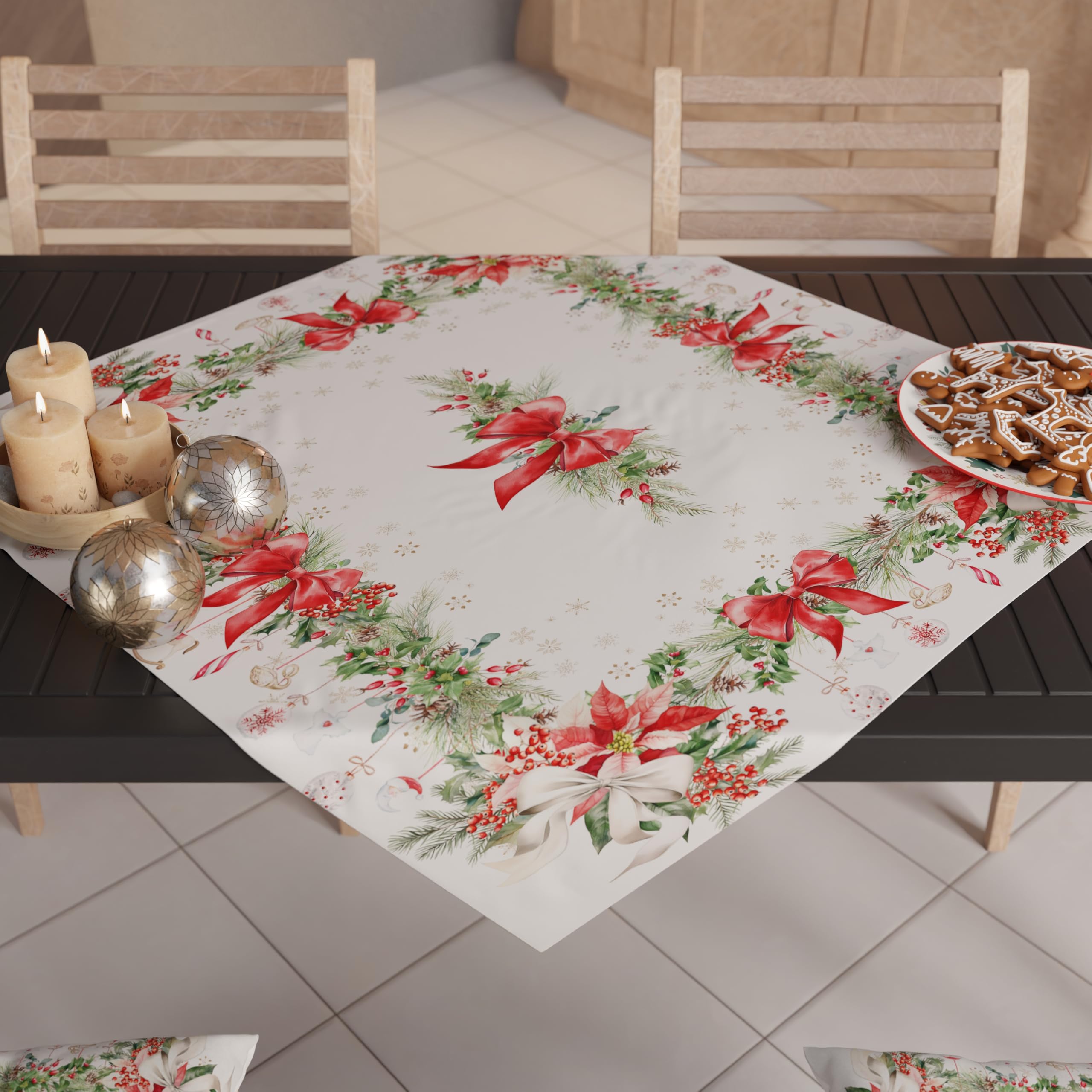 PETTI Artigiani Italiani - Christmas Centerpiece for Kitchen Table, Table Runner 90x90 cm, Garland Centerpiece, 100% Made in Italy
