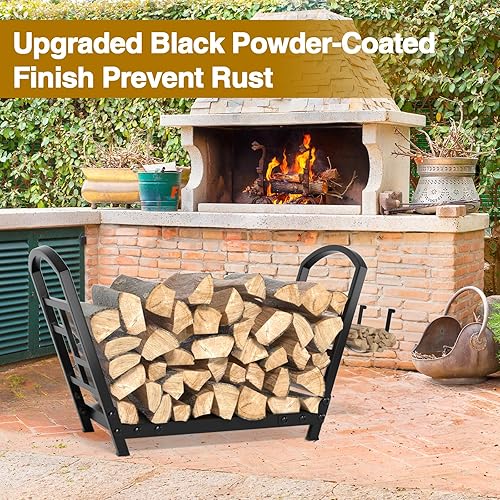 Miniatura 5 de GREENER Soporte pequeño para leña para interiores, almacenamiento de madera para chimenea, soporte de leña de metal resistente con soportes