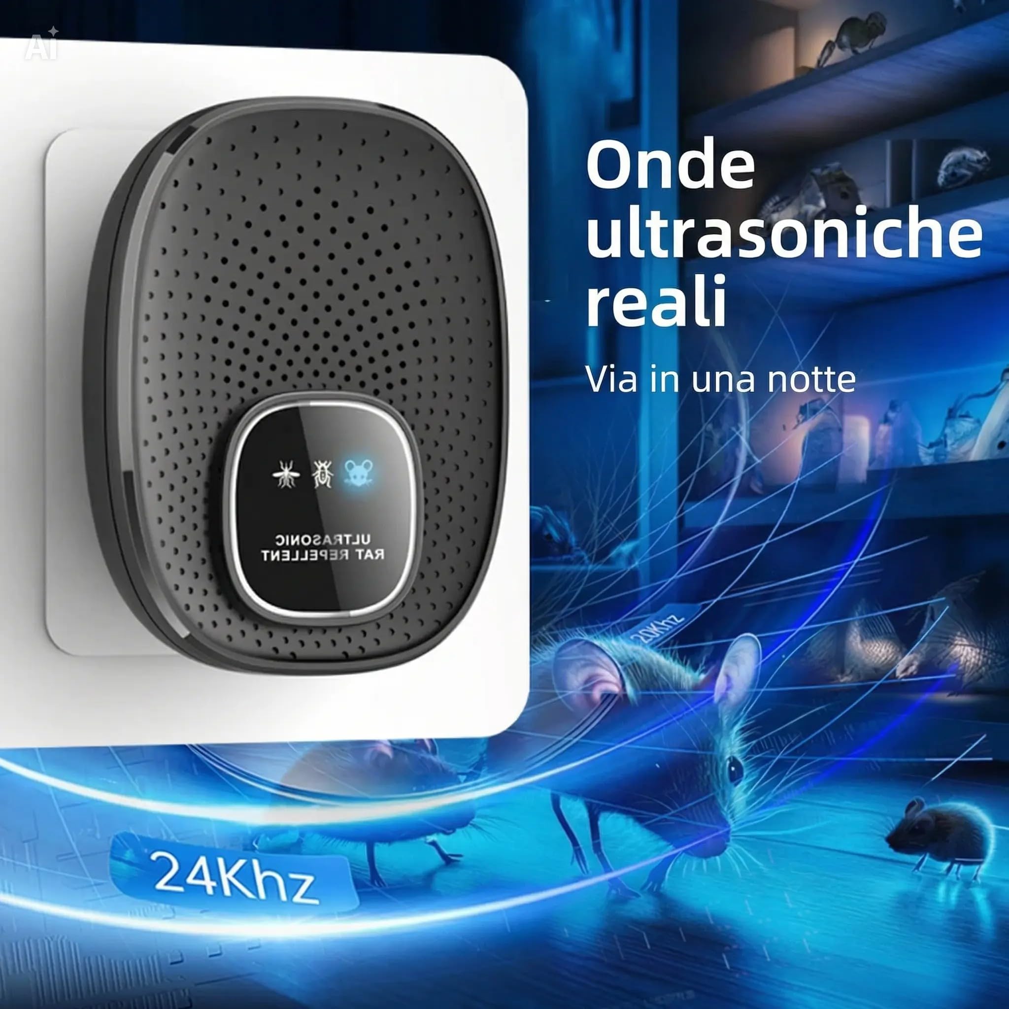 Ultradźwiękowy odstraszacz myszy karaluchy i komary - elektryczne urządzenie przeciwpasożytnicze o zmiennej fali, bezpieczne dla dzieci i zwierząt, pokrycie 500 m2 do domu i biura, przyjazne dla