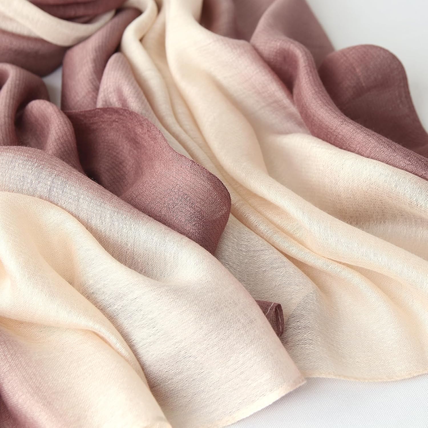 Cotton Silk Scarf Long Lightweight Scarf Elegant Soft Scarf Wraps Color Shade Scarves for Women - Image 5