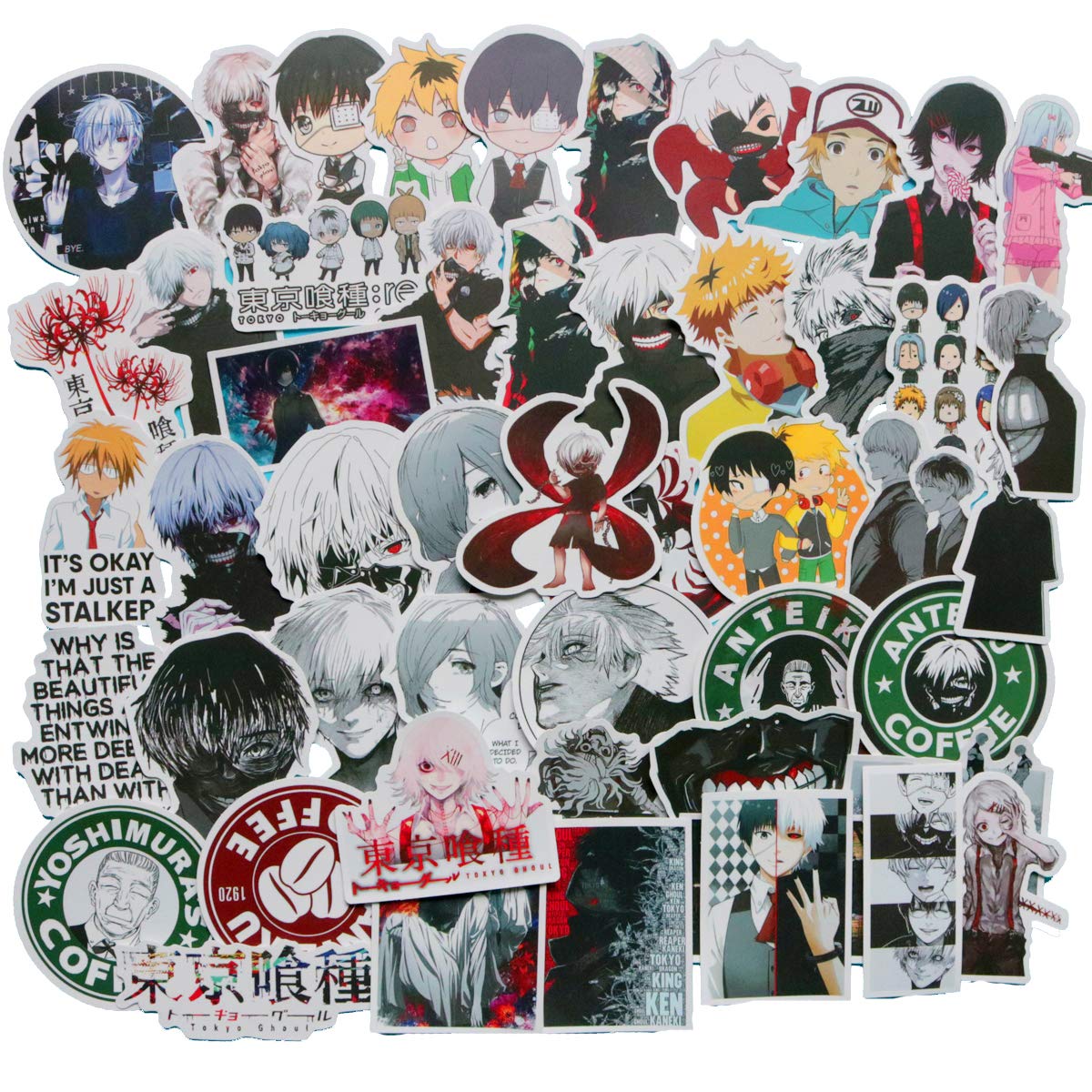 Japan Anime Tokyo Ghoul Laptop Stickers for Adult,Water Bottle Travel Case Car Skateboard Motorcycle Bicycle Luggage Guitar Bike Decal (Tokyo Ghoul)