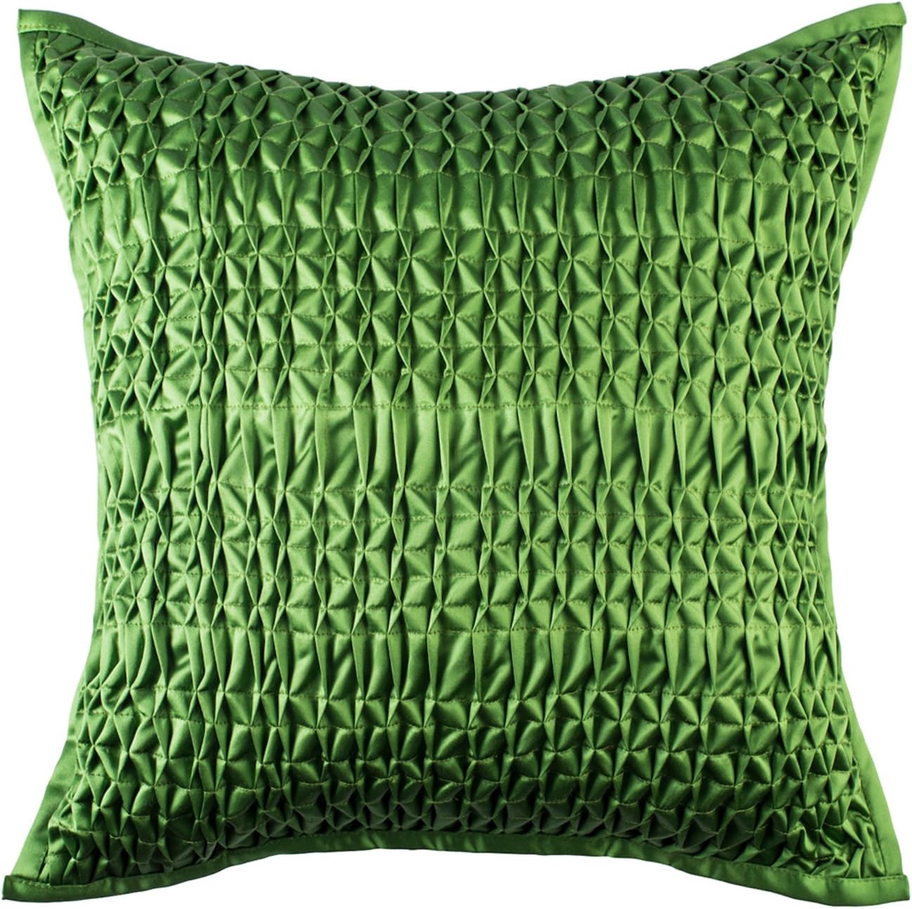 Modern Cotton Textured Spring Pleated Plush Throw Pillow Cushion Cover, Solid Green, 18 x 18