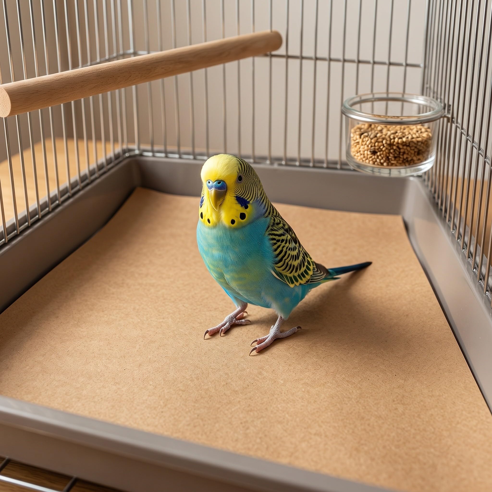 Veemoon 100 pezzi di rivestimenti per il fondo della gabbia per uccelli - Carta con ghiaia per gabbie per uccelli, accessori per lettiera per animali domestici, rivestimenti in carta con sabbia marina