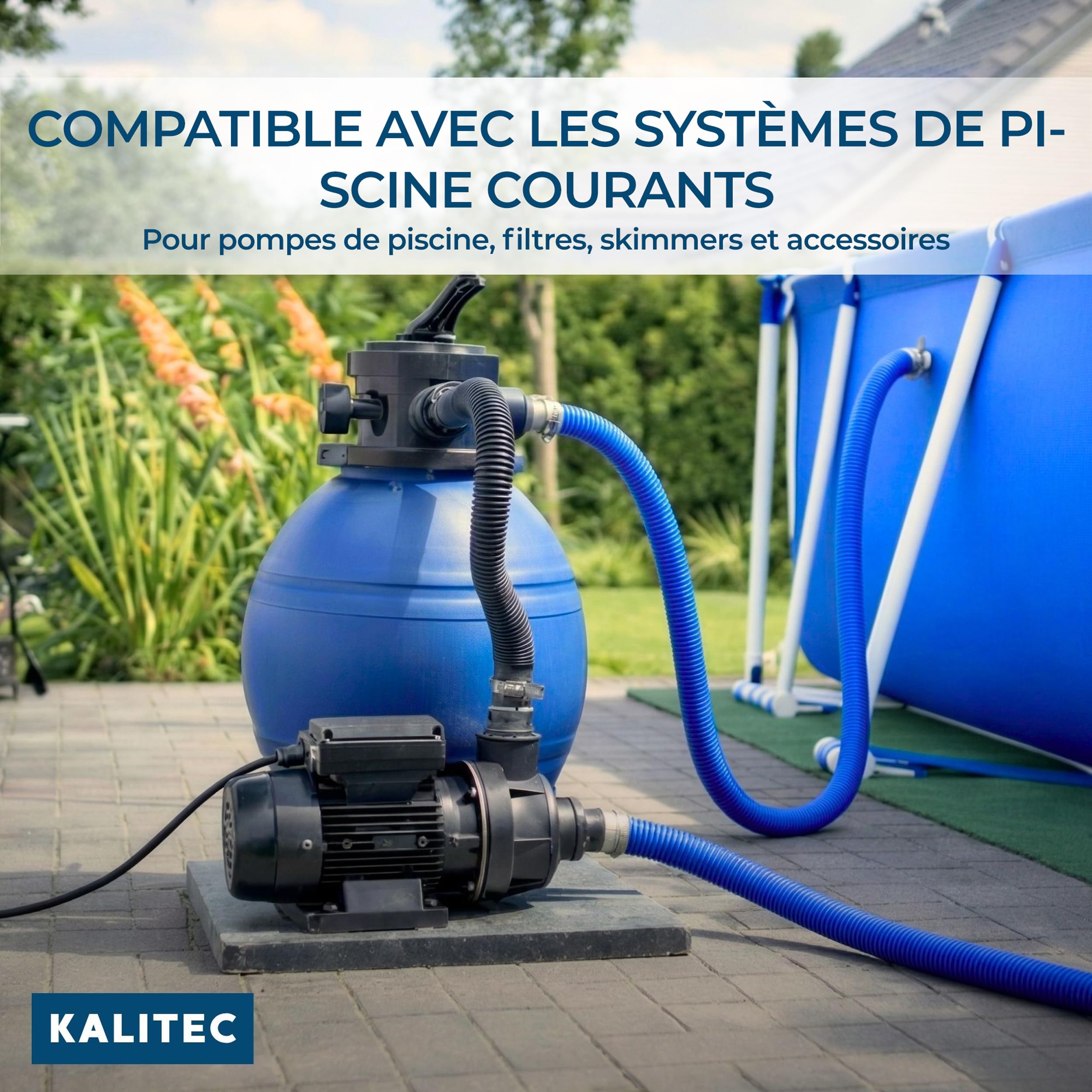 Kalitec Tuyau de piscine 38mm 9m bleu – Flexible & démontable – Raccord pour pompe, Skimmer & filtre à sable – Tuyau de pompe 38 mm Diamètre intérieur