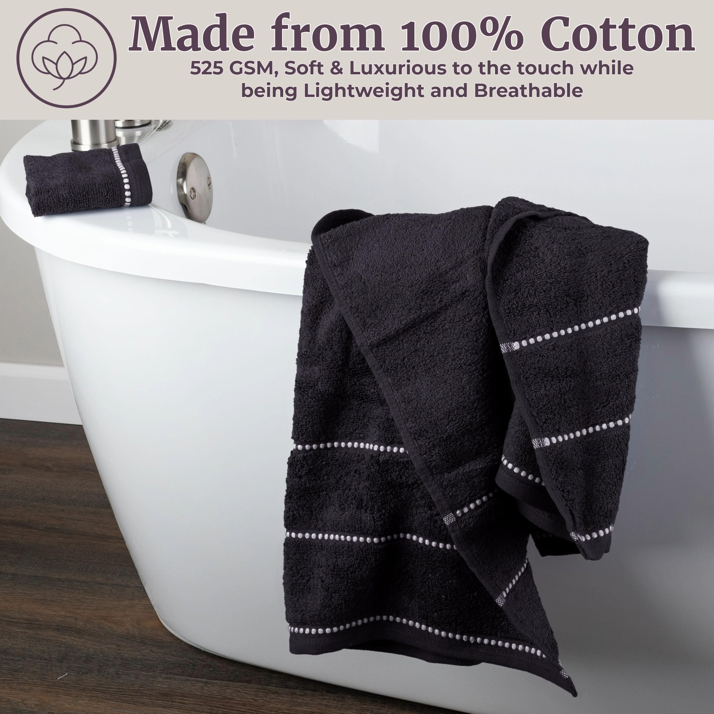 Lavish Home - Juego de 6 Toallas de baño de 525 g/m², 100% algodón, con 2 Toallas de baño, 2 Toallas de Mano y 2 paños de Lavado, sábanas absorbentes para baño, Ducha, Gimnasio, SPA y Dormitorio