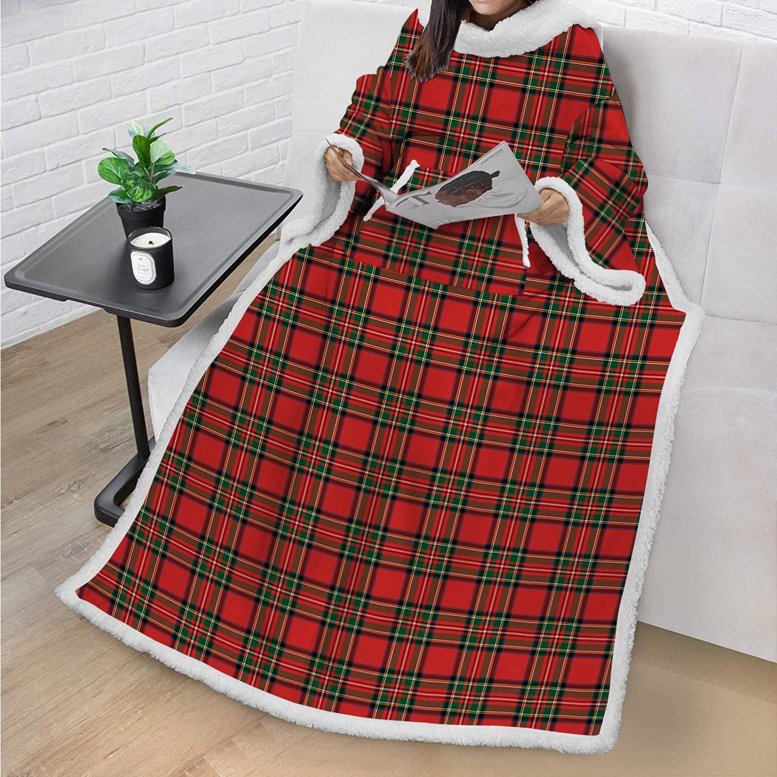 Manta Sherpa Ponible Para Adultos, Para Hombre Y Mujer Cómoda Y Calentita Manta Con Mangas, Manta Bata Para El Hogar, Bata Para Ver La Tele Manta De Sofá 002-One size