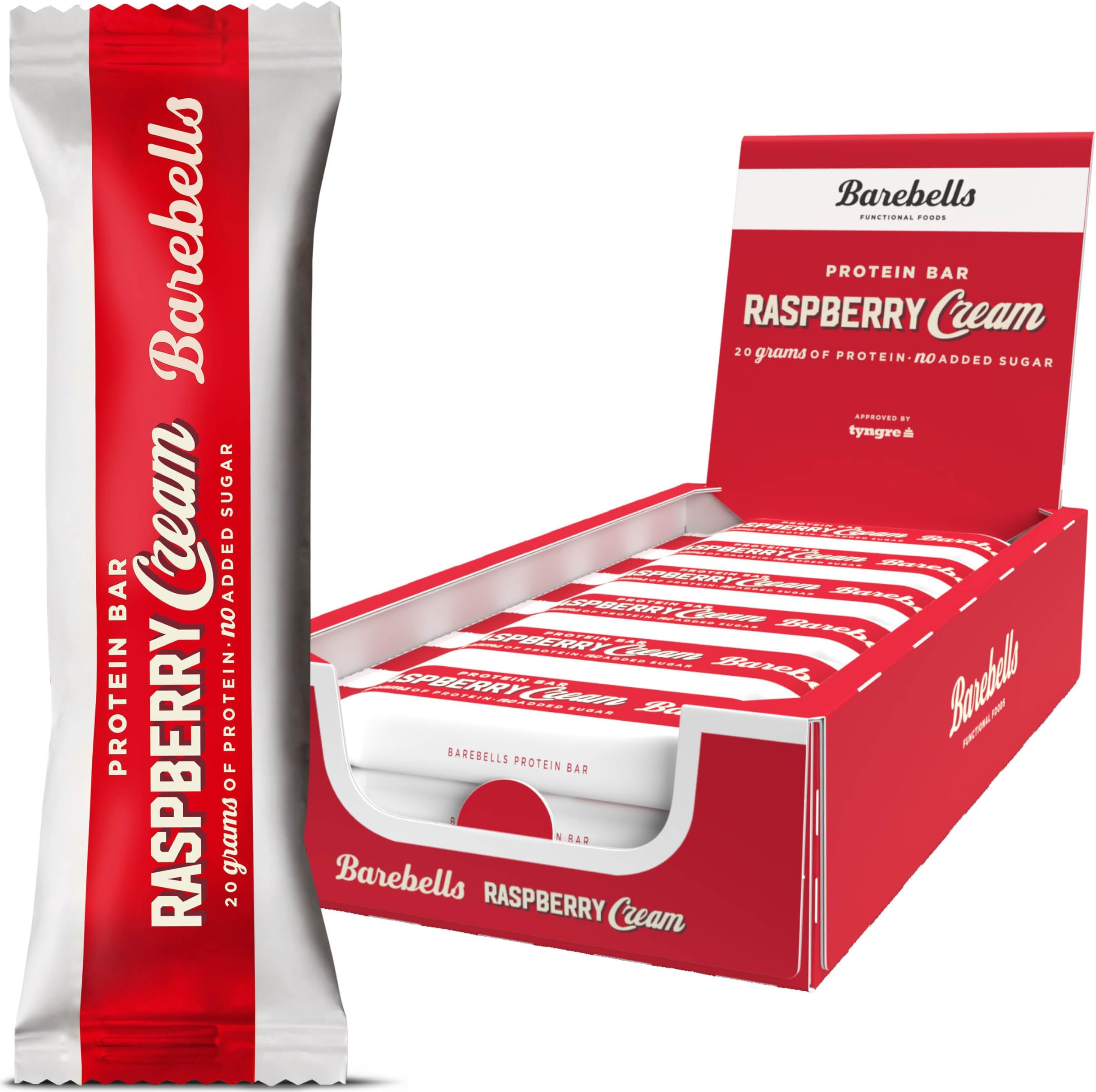Barebells Protein Bars – Healthy Snacks, Protein Snacks for Breakfast, Sugar Free Chocolate, Low Carb – 12 x 55g (Raspberry Cream)