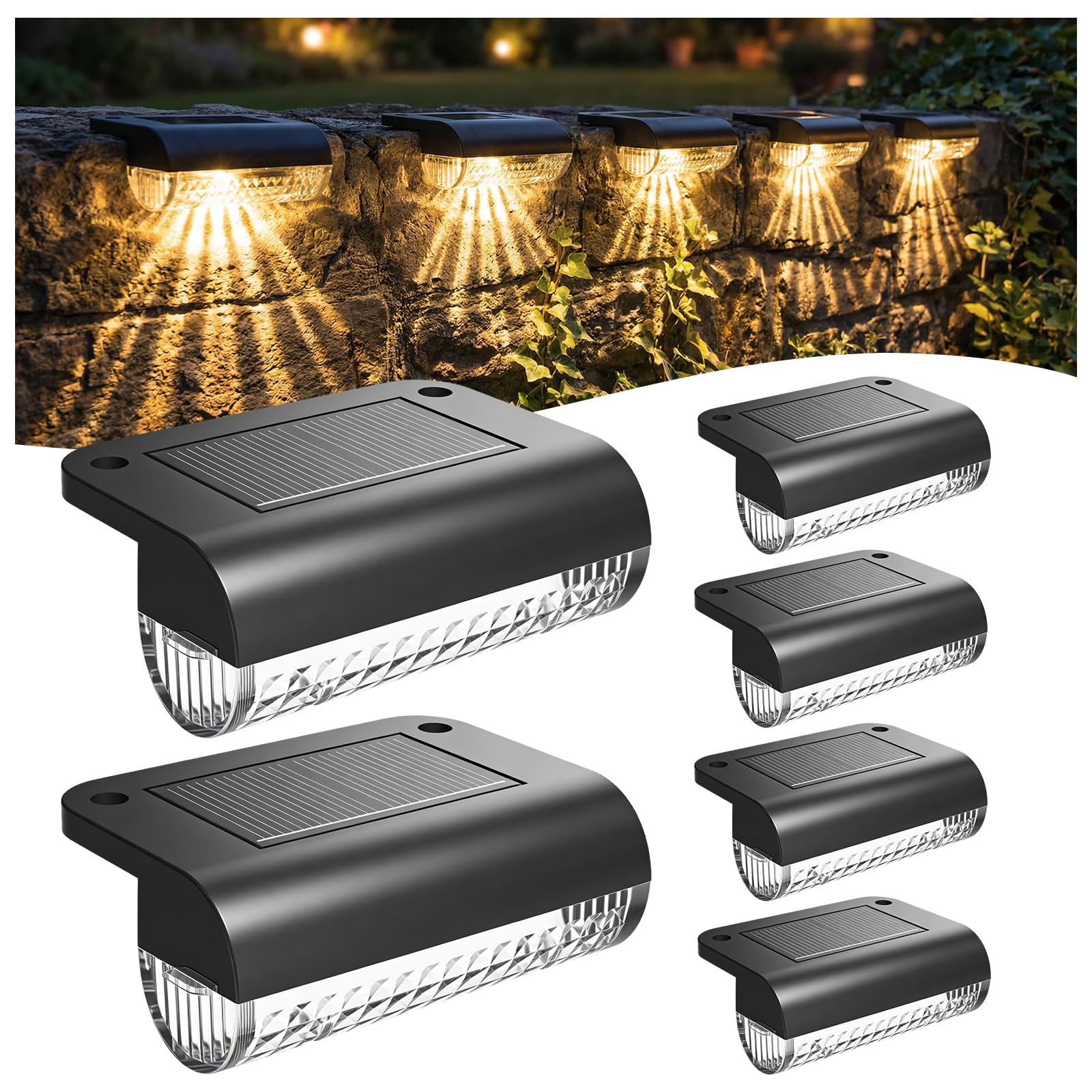 Bigzom Solar Wandleuchte Aussen,6 Stück Zaun Solarleuchten IP65 Wasserdichte,Solarlampen für außen,Terrassen,Gartenzaun, Niedrige Mauer (Warmweiß)