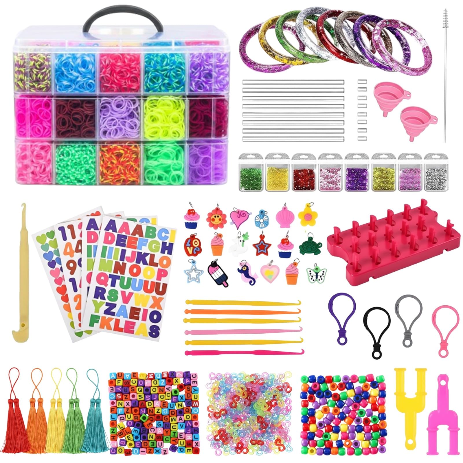 Tuilful Girls Multicoloured 2 In 1 Loom Band Bracelet Making Kit For Kids – Diy Jewelry Craft Kit With Rubber Bands, Beads, Charms & Tools – Friendship Bracelet Maker Set For Boys (Multi-Color Box)