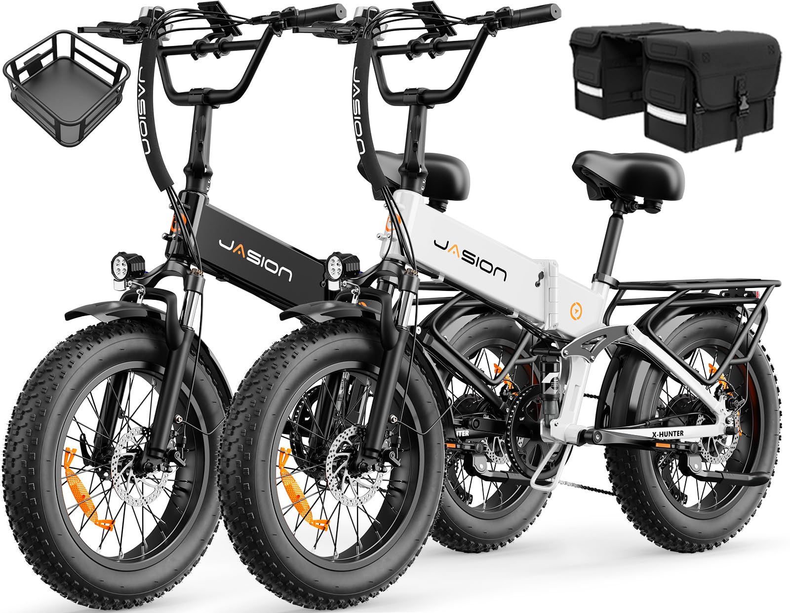 Jasion X Hunter&PRO Electric Bike for Adults,1800W/1400W Peak 20''Fat Tire Foldable Ebike,Folding E Bike Up to 80+/70+ Miles Range,720/624WH Removable