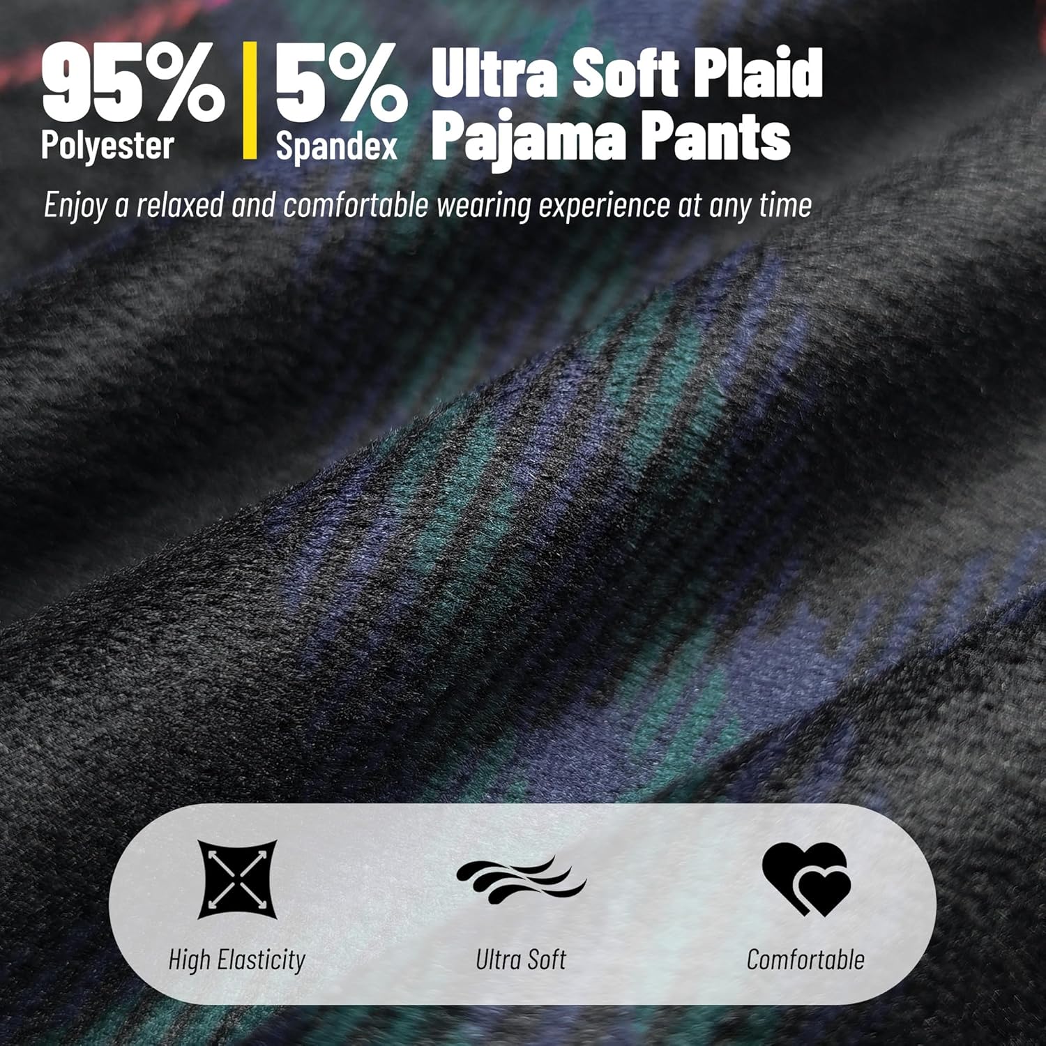 EK4YDNDS Mens Fleece Pajama Pants Ultra Soft Plaid Lounge Sleep Bottoms with Pockets and Button Fly - Image 2