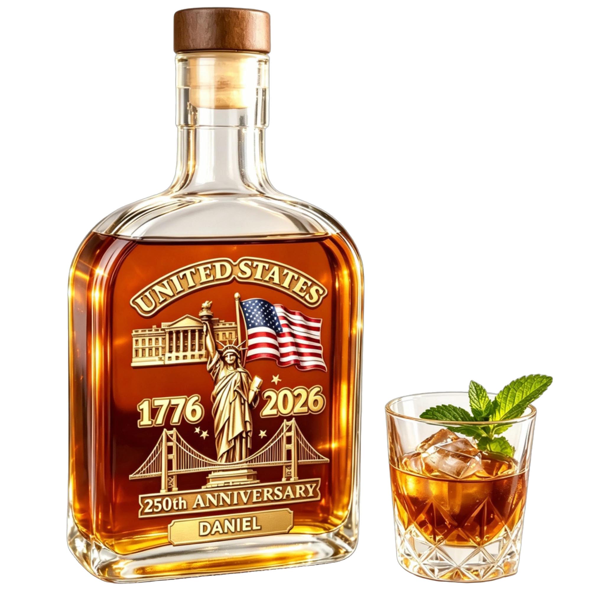 Personalized Veterans Day Gifts, 1776-2026 America 250th Whiskey Bottle,USA 250th Anniversary Whiskey Decanter for Men,Custom Name Bourbon Decanter for Veteran,Patriotic USA 4th of July Whiskey Gift