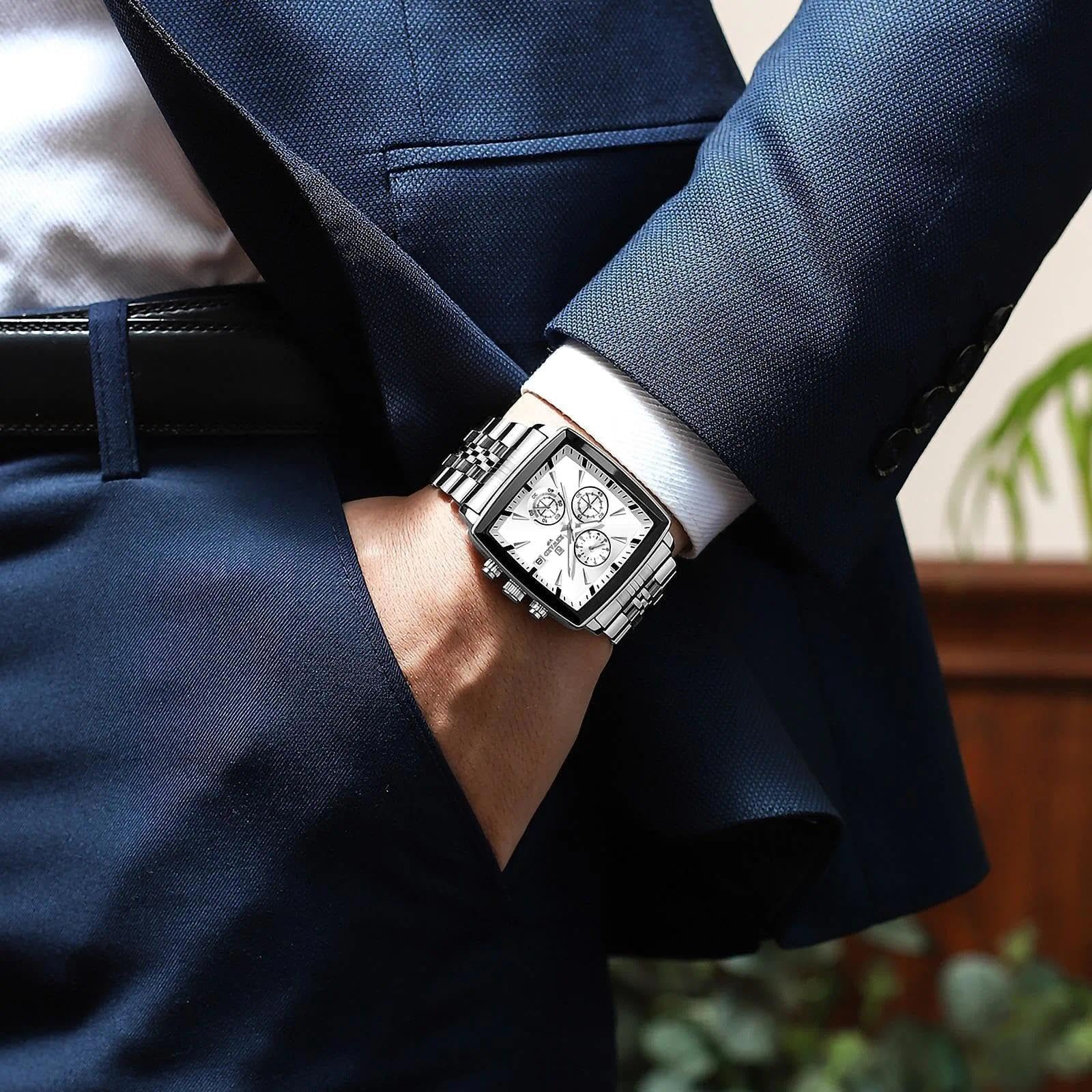 Montre rectangulaire à quartz pour homme - Montre d'affaires de luxe - Aiguilles lumineuses - Étanche
