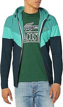 Lacoste Men's Colorblock Zip Up Hooded Sweatshirt, OCELLE