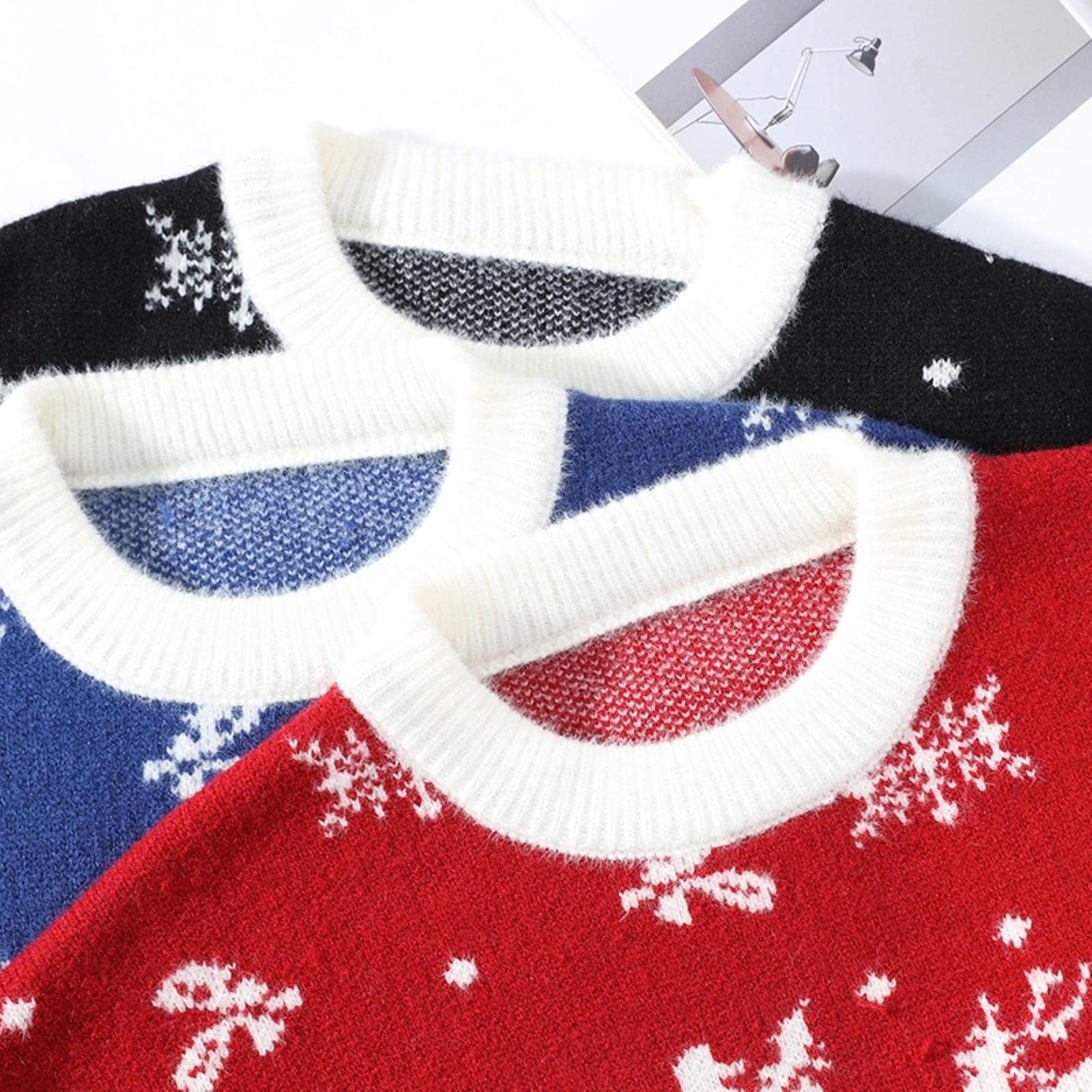 Suéter de Invierno para Hombre, suéter de Navidad de Año Nuevo, suéter de Punto de Lana de Cuello Redondo Suelto de Reno, suéter cálido para Hombre, suéteres para Parejas