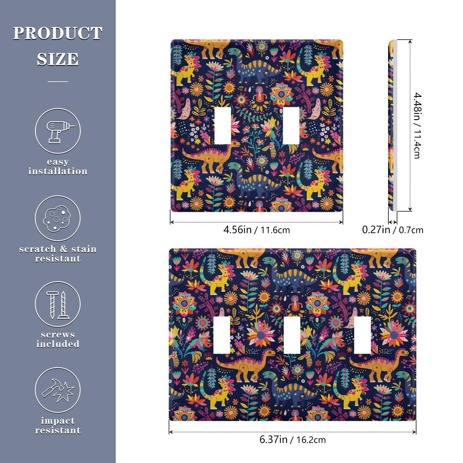 Light Switch Cover Cute Dinosaur Wall Plates for Electrical Outlets 3 Gang 202b5854