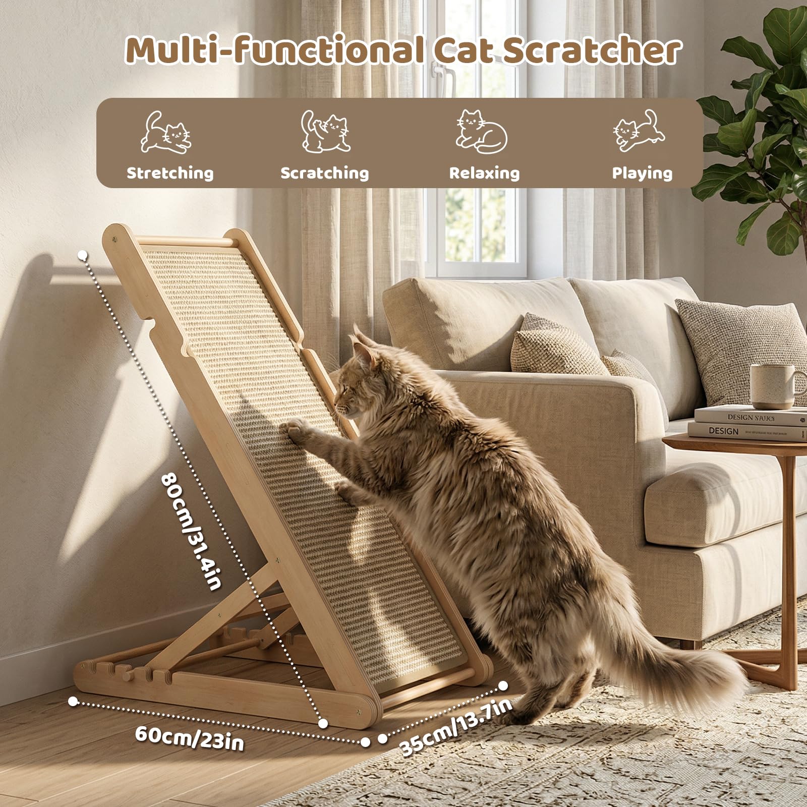 XiaZ Cat Scratcher, Sisal Scratch Pad for Indoor Cats,80 CM L Shape Cat Scratching Ramp, Cats Scratch Furniture Protector for Couch Sofa - 4