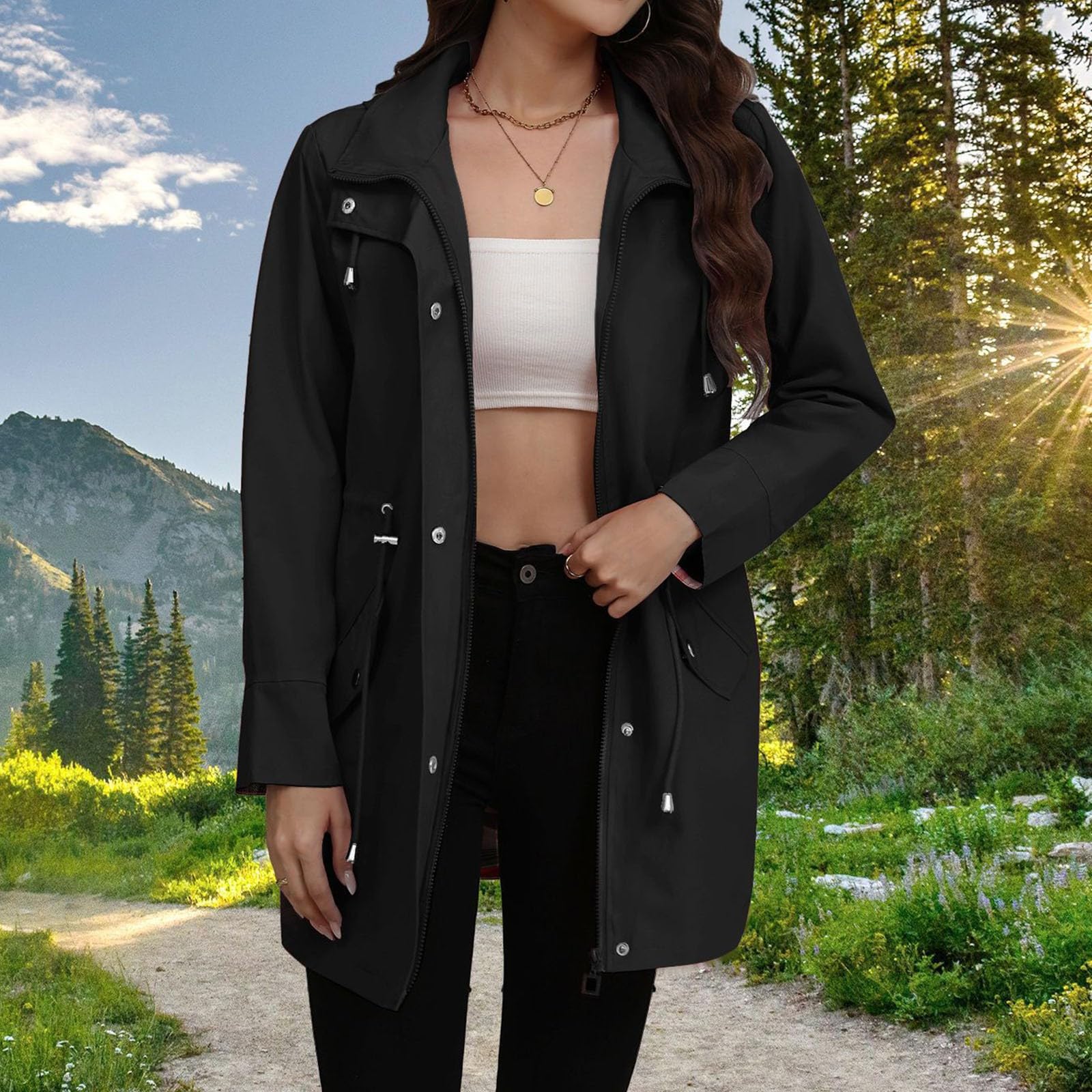 Giacca Con Cappuccio Snellente E Casual Per Donna Cerata Scooter Pioggia Impermeabile Moto Giacche Softshell Alpinismo Nero Da Corsa Trekking Antipioggia Sportiva Invernale Canadian Soft