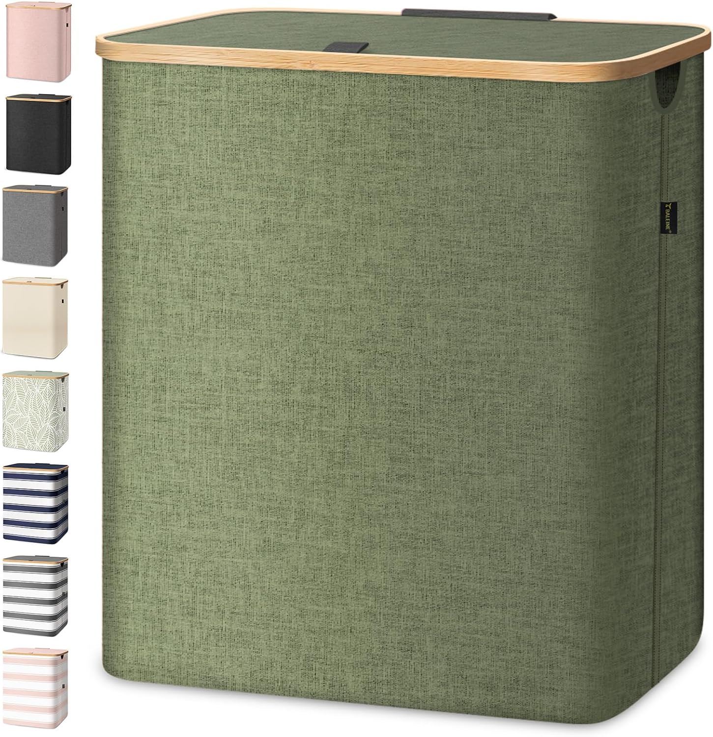 BALEINE Laundry Hamper with Lid, Tall Laundry Baskets with Bamboo Pull Handles, Large Laundry Bin with Internal Support (36 Gal/140L, Green) 36 Gal/140L Green