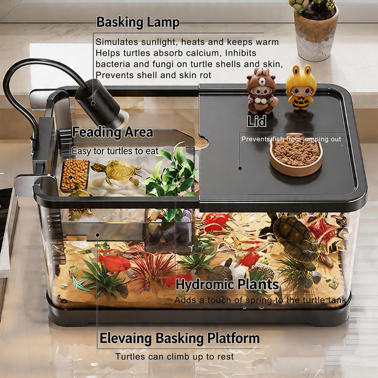 Turtle Fish Tank Con Piattaforma Per Crogiolarsi Alla Tartaruga, Acquario Per Tartarughe Con Drenaggio Sul Fondo Per Tartarughe Giovani, Gamberi, Granchi, Anfibi, Rettili(Small)