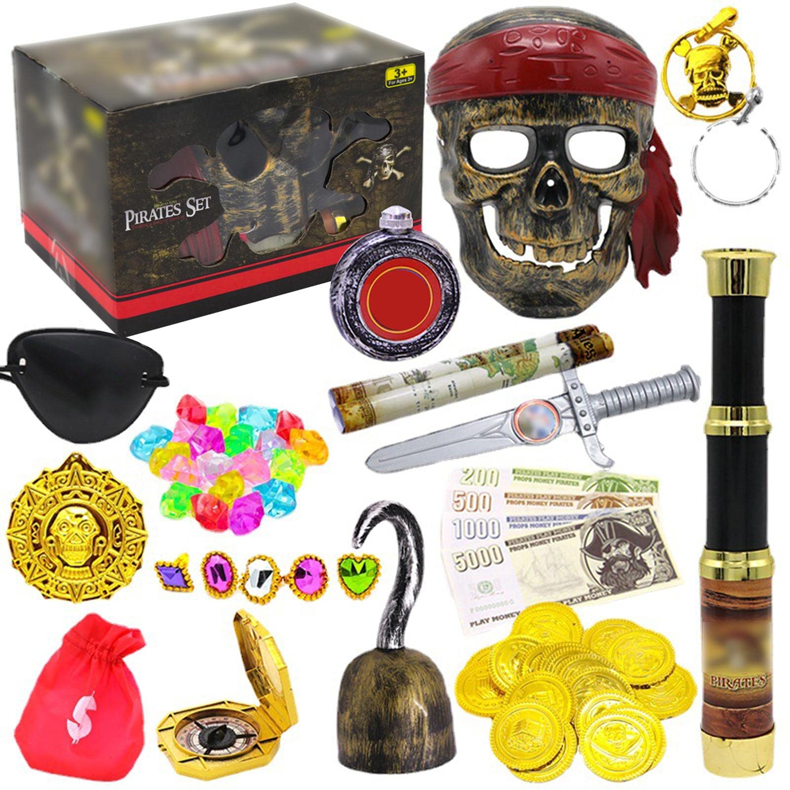 Buy zebroau Pirate Treasure Chests Toy Kit,Pirate Treasures Cosplay Themed Party Favors Set with