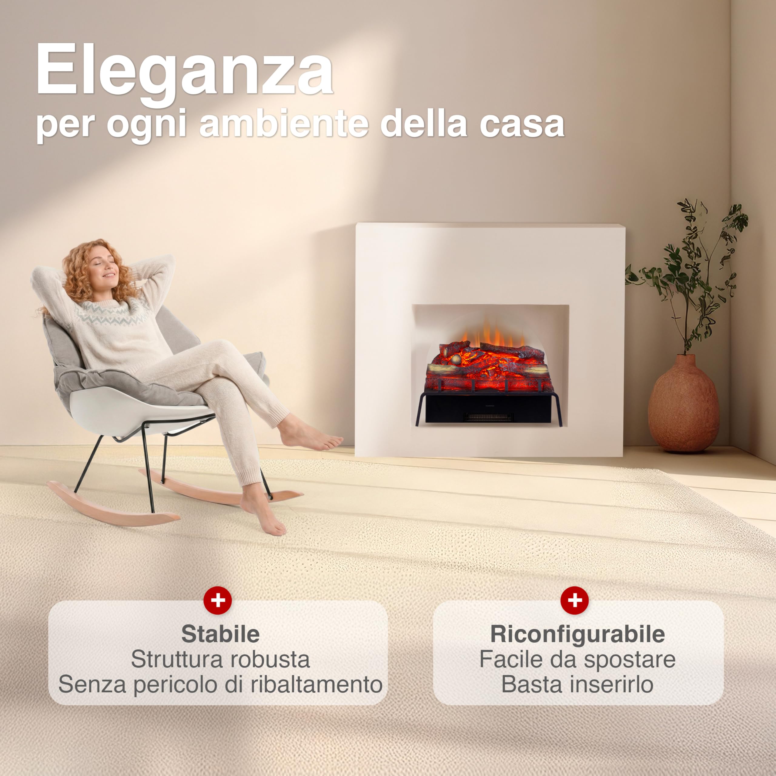 KAMINIO Camino elettrico NOAH - Inserto per caminetto elettrico con riscaldamento, effetto 3D, telecomando
